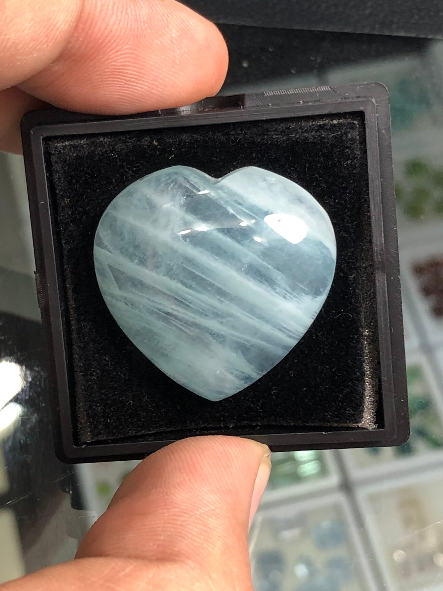 Heart shape blue aquamarine cabochon