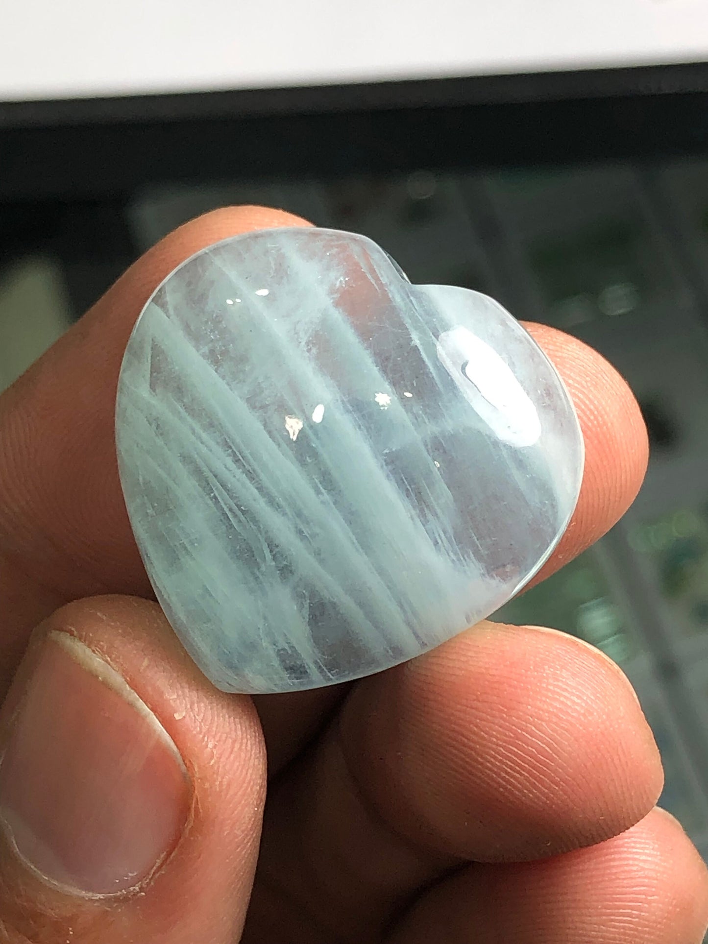 Heart shape blue aquamarine cabochon