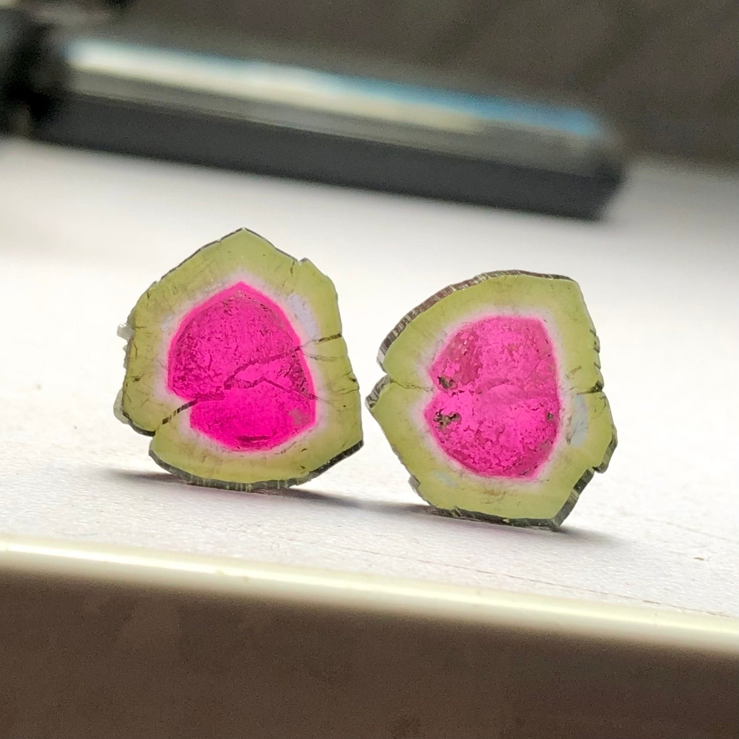 Watermelon tourmaline slice pair 15.30 carats