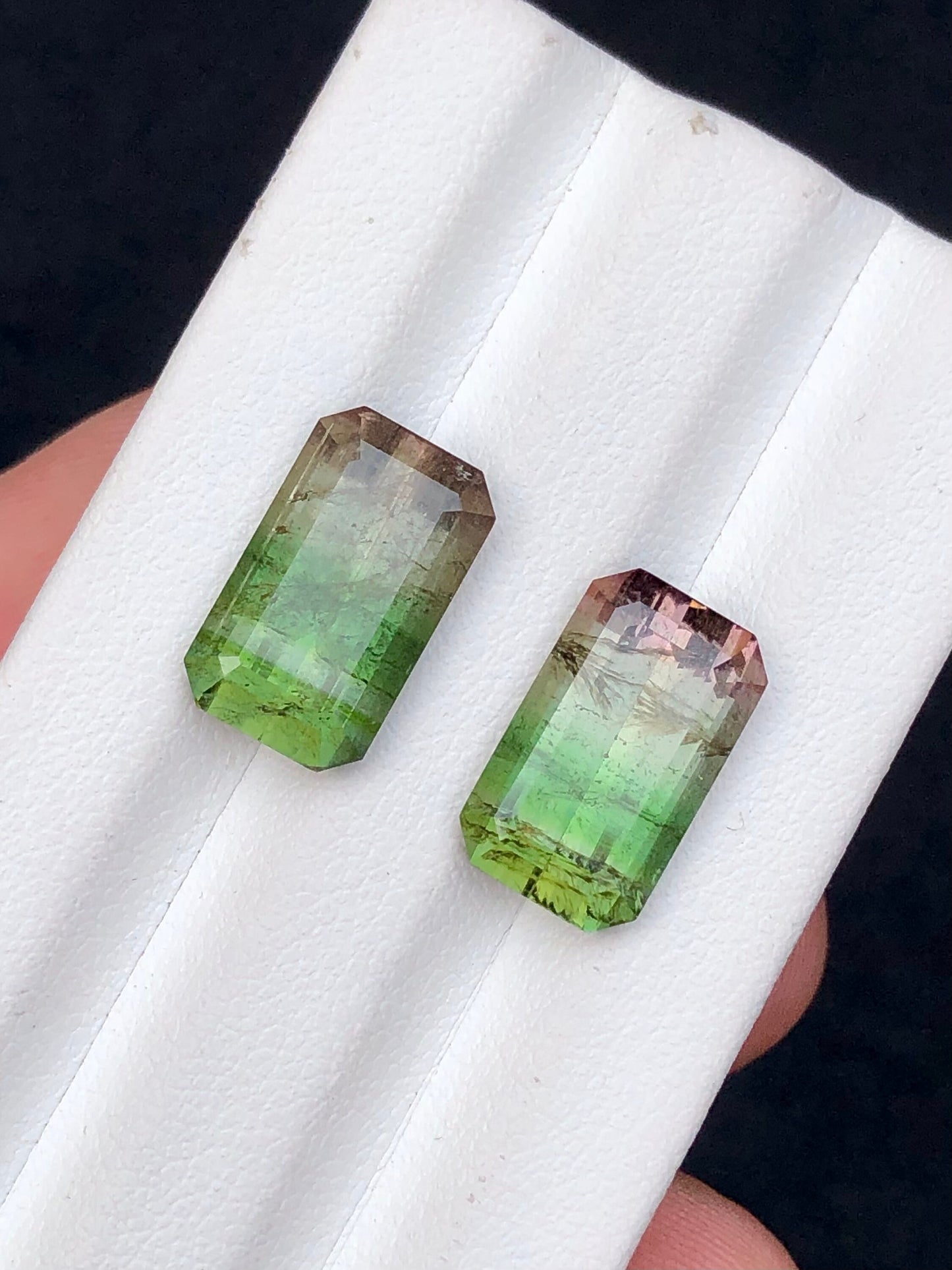 Bi colour tourmaline pair 11 carats