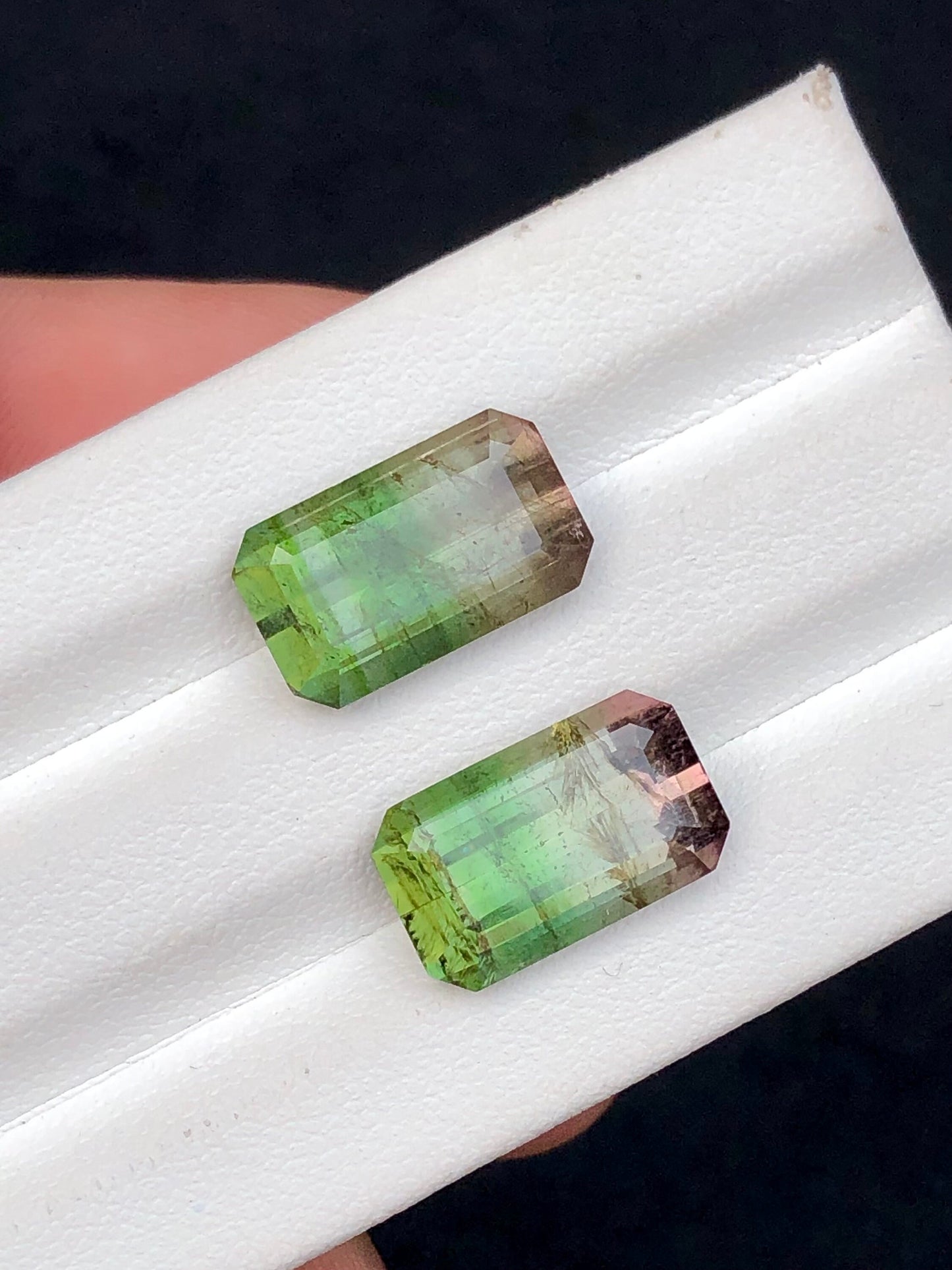 Bi colour tourmaline pair 11 carats