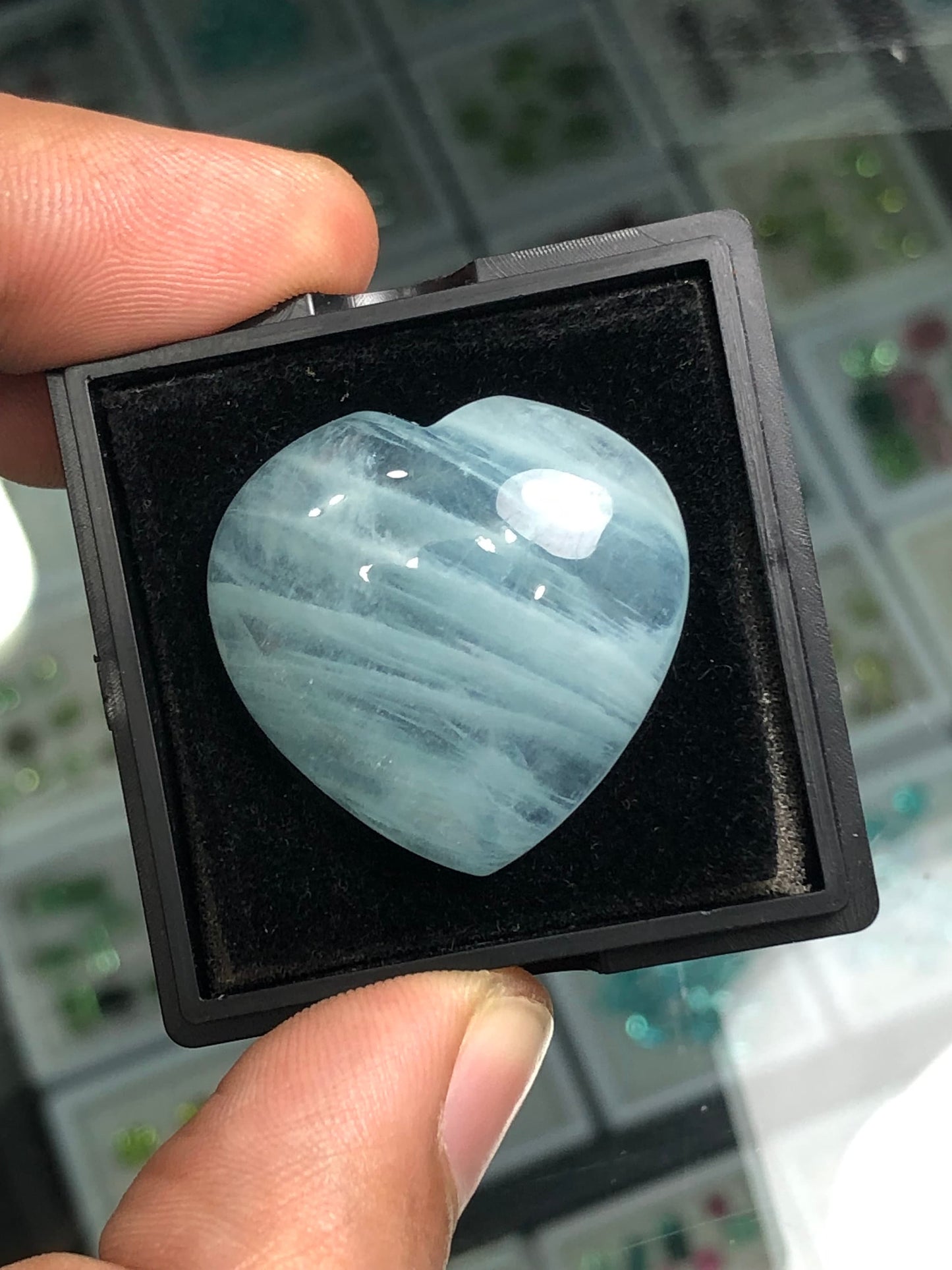 Heart shape blue aquamarine cabochon