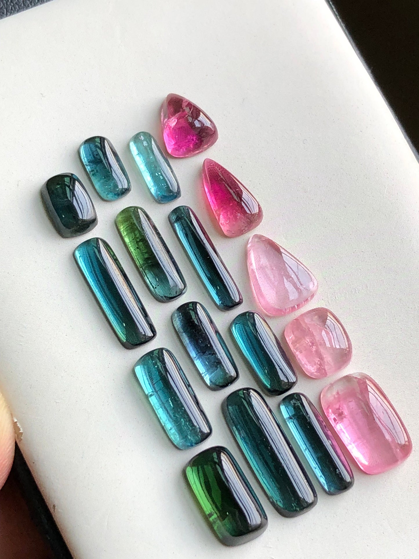 Blue and pink tourmaline cabochons lot 29 carats