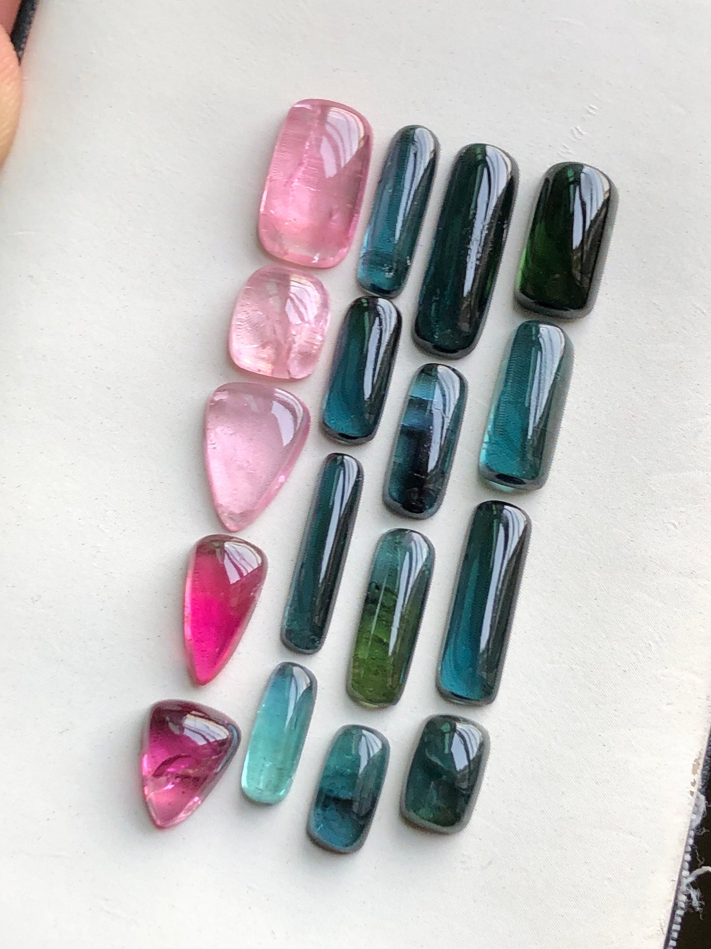 Blue and pink tourmaline cabochons lot 29 carats