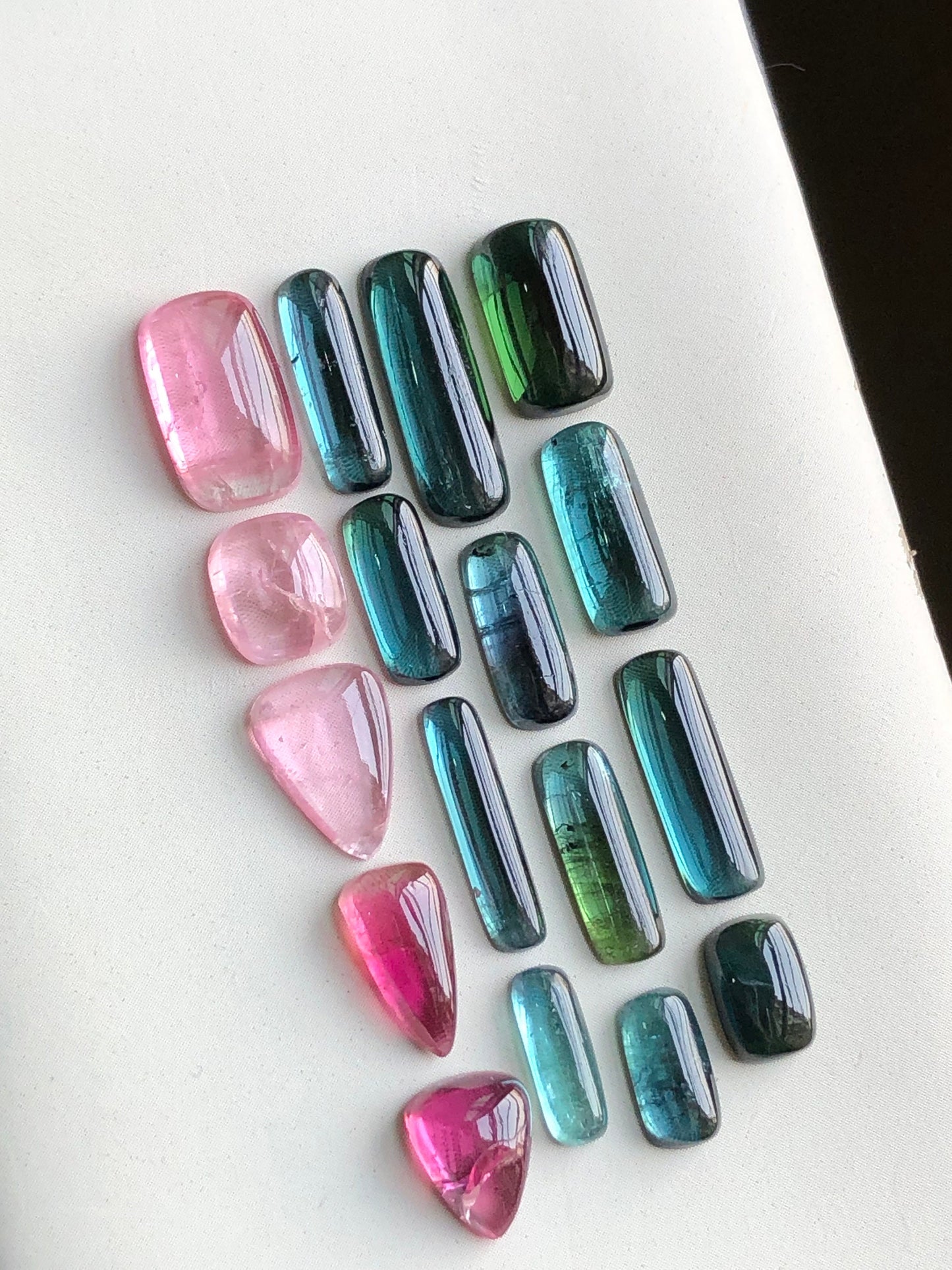 Blue and pink tourmaline cabochons lot 29 carats