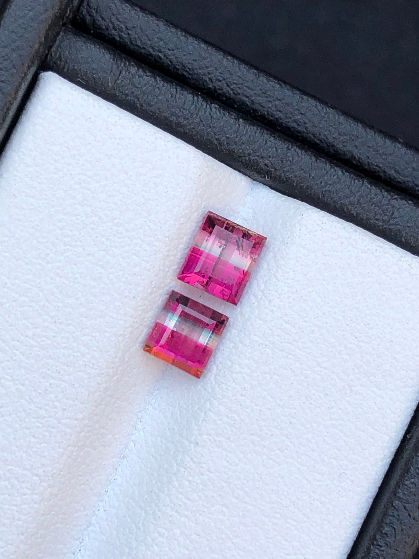 Unique natural bi colour tourmaline pair