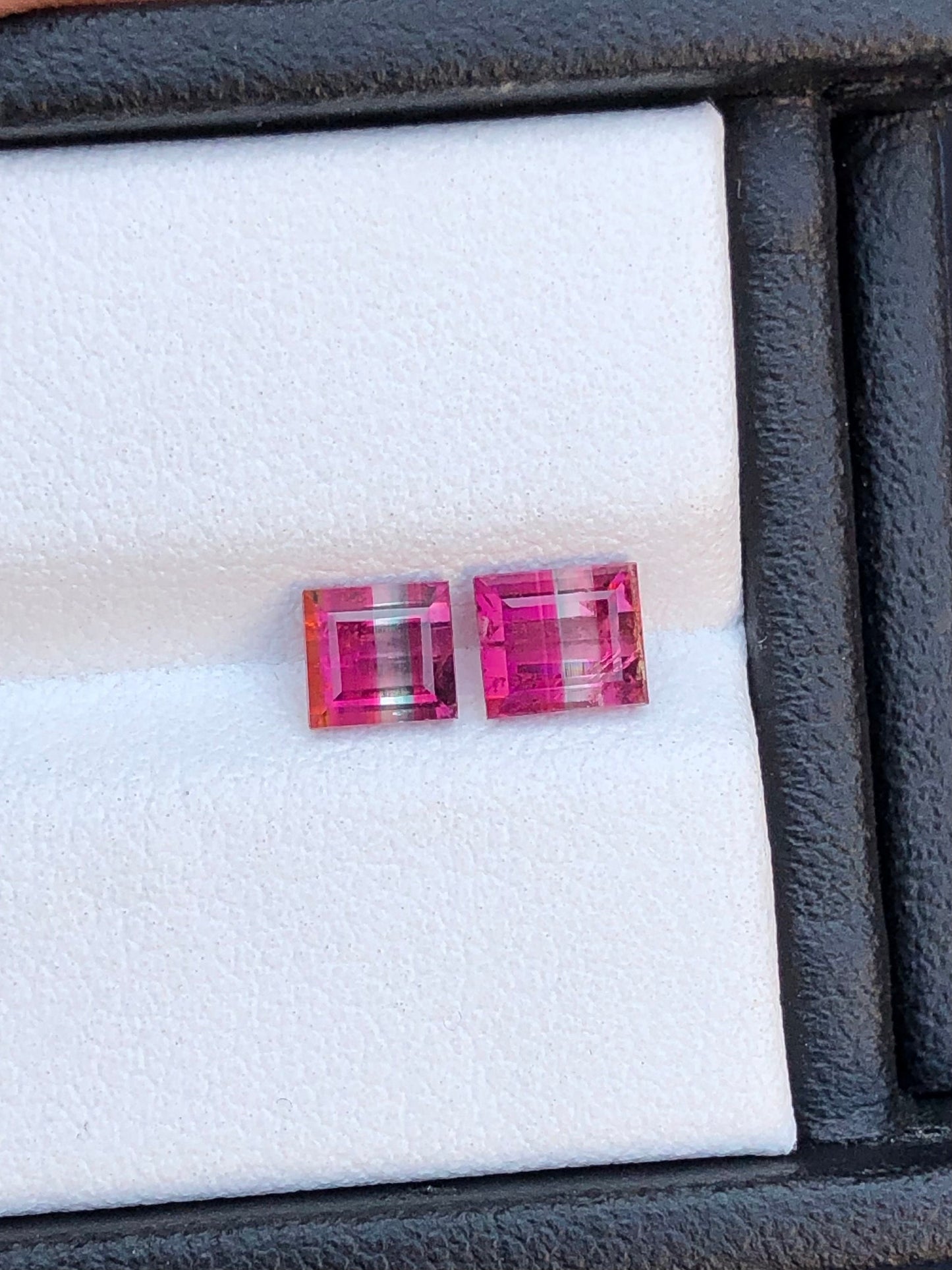 Unique natural bi colour tourmaline pair