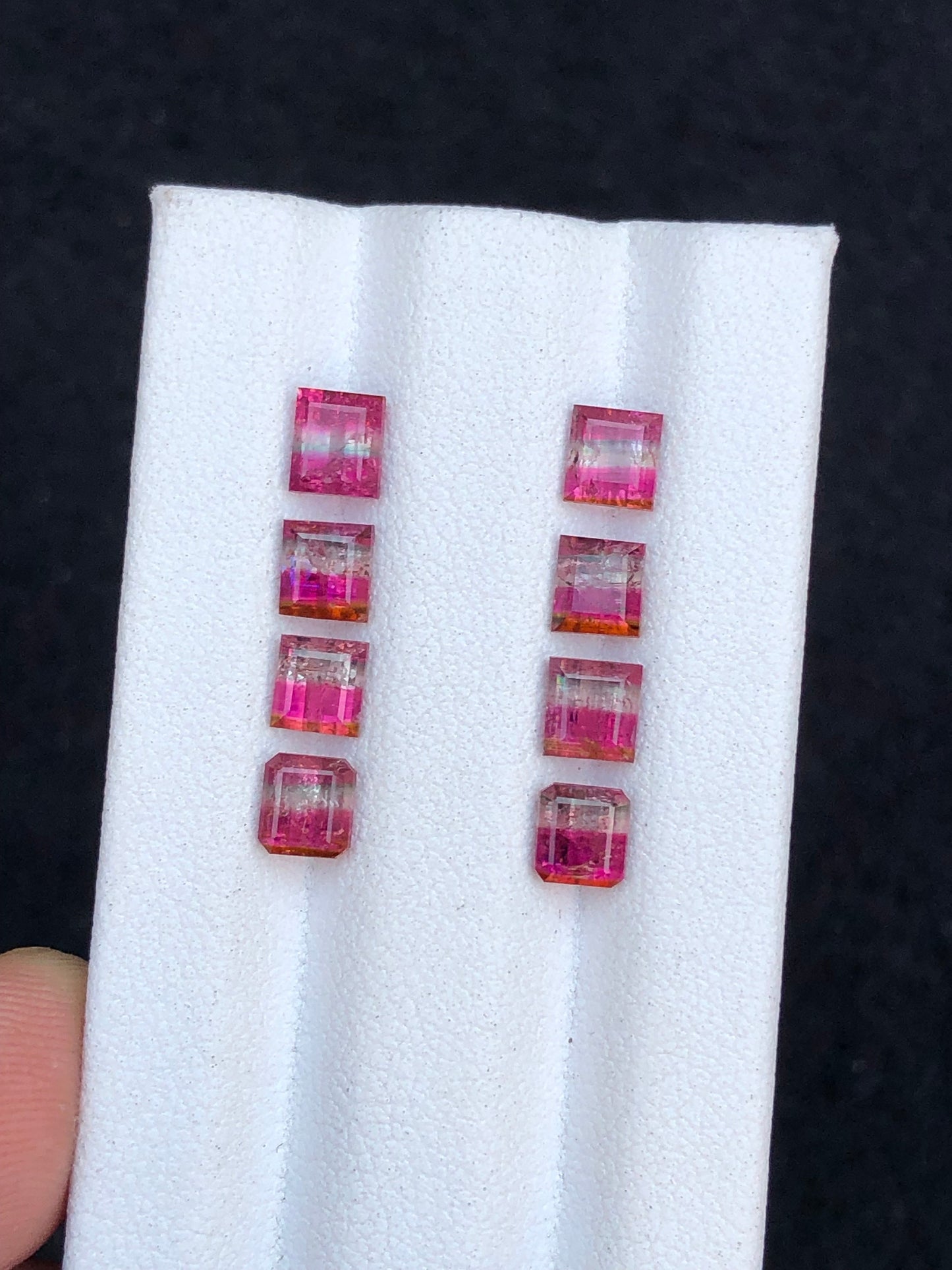 Unique bi colour tourmaline pairs 5 carats