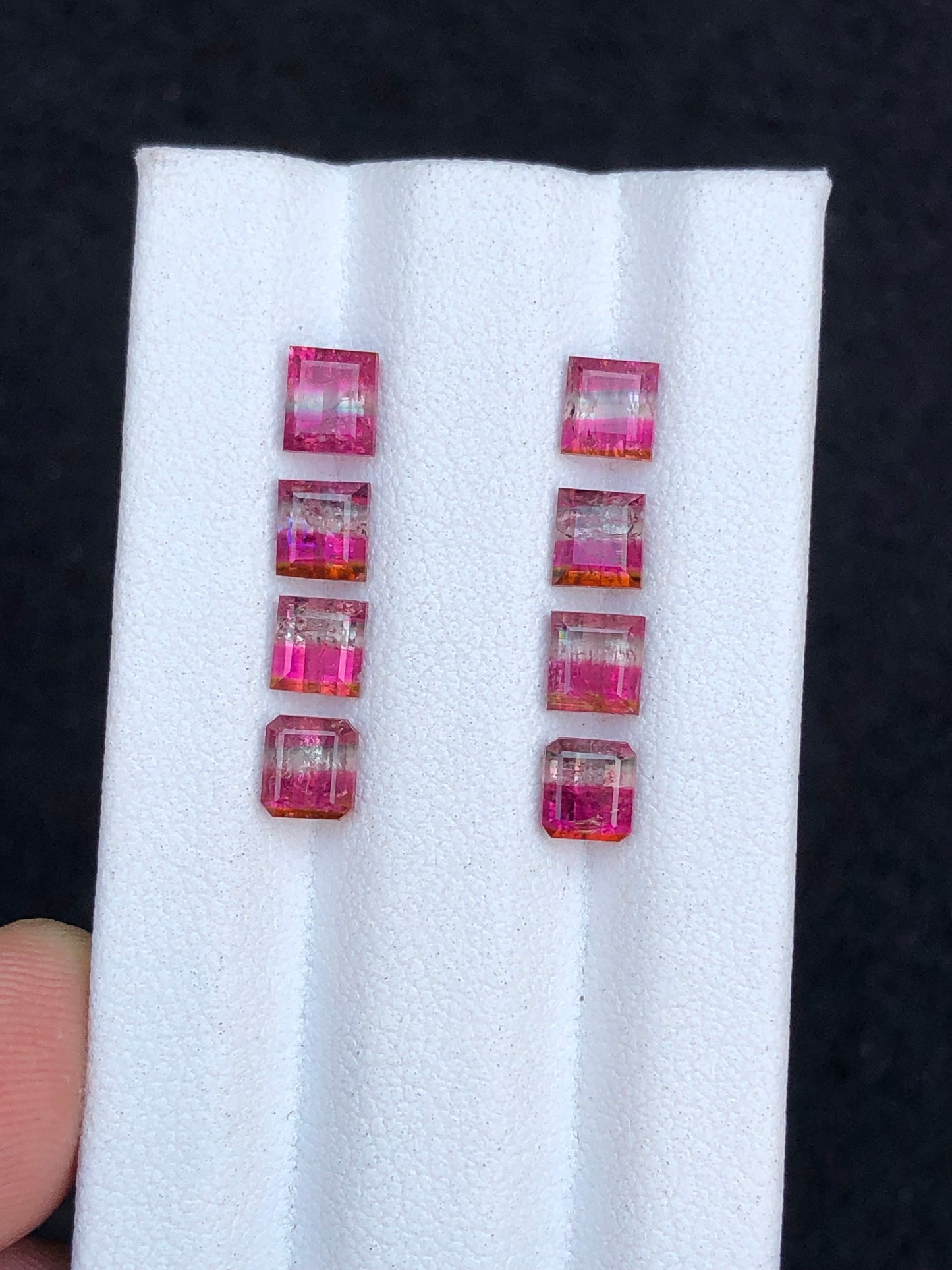 Unique bi colour tourmaline pairs 5 carats