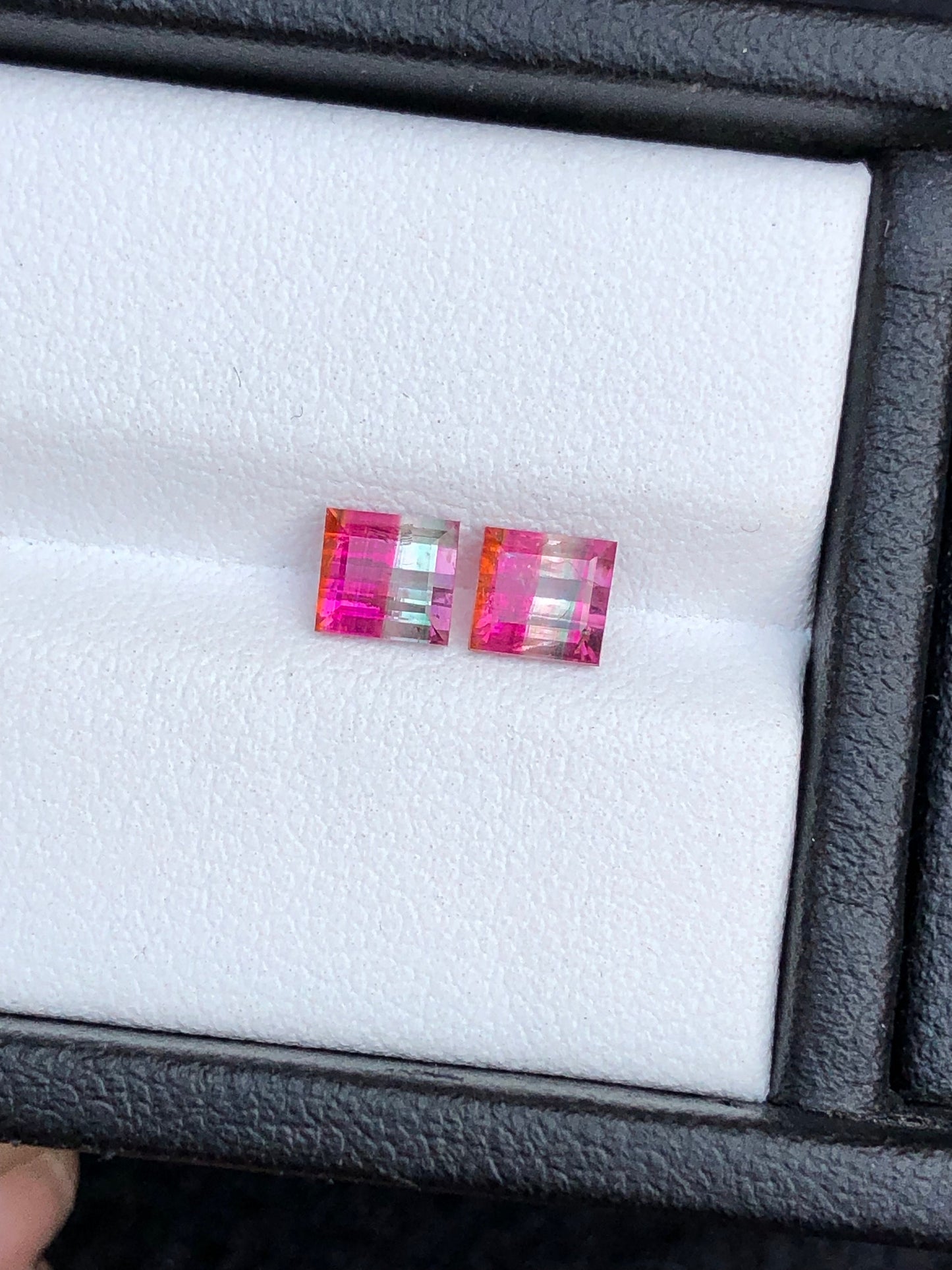 Unique bi colour tourmaline pair