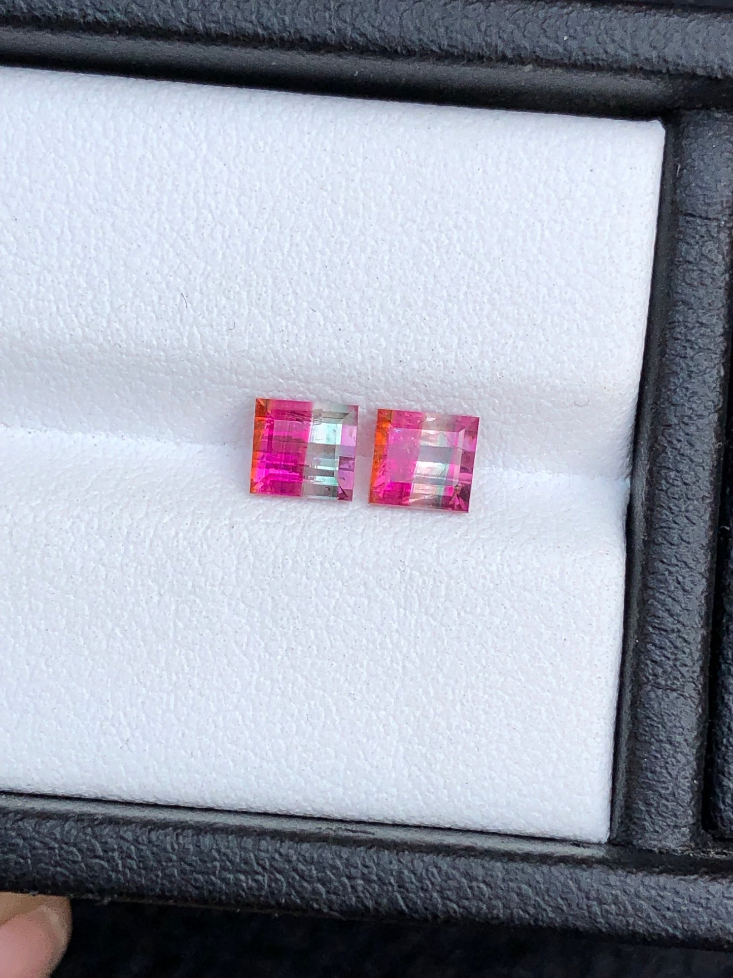 Unique bi colour tourmaline pair