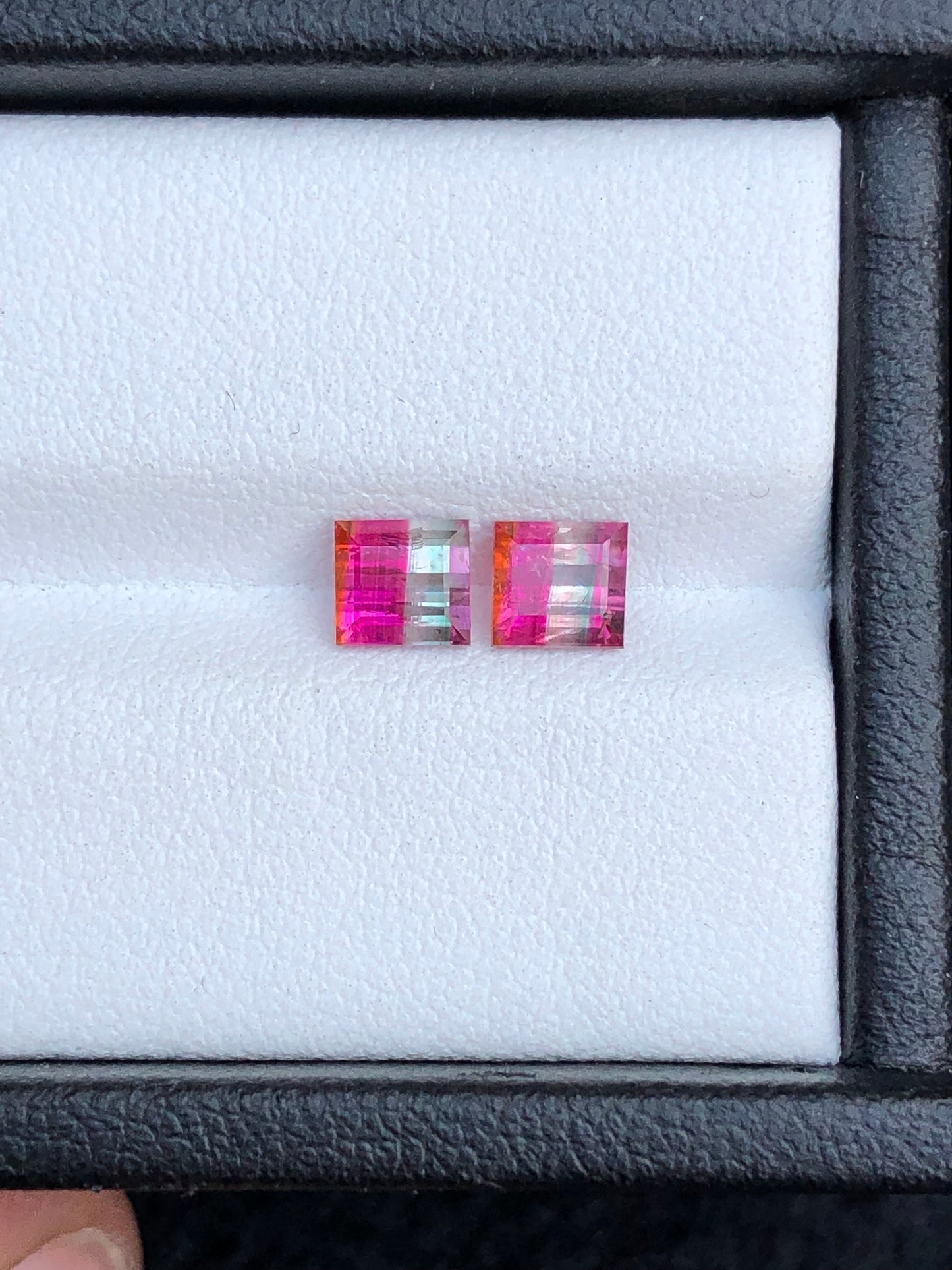 Unique bi colour tourmaline pair