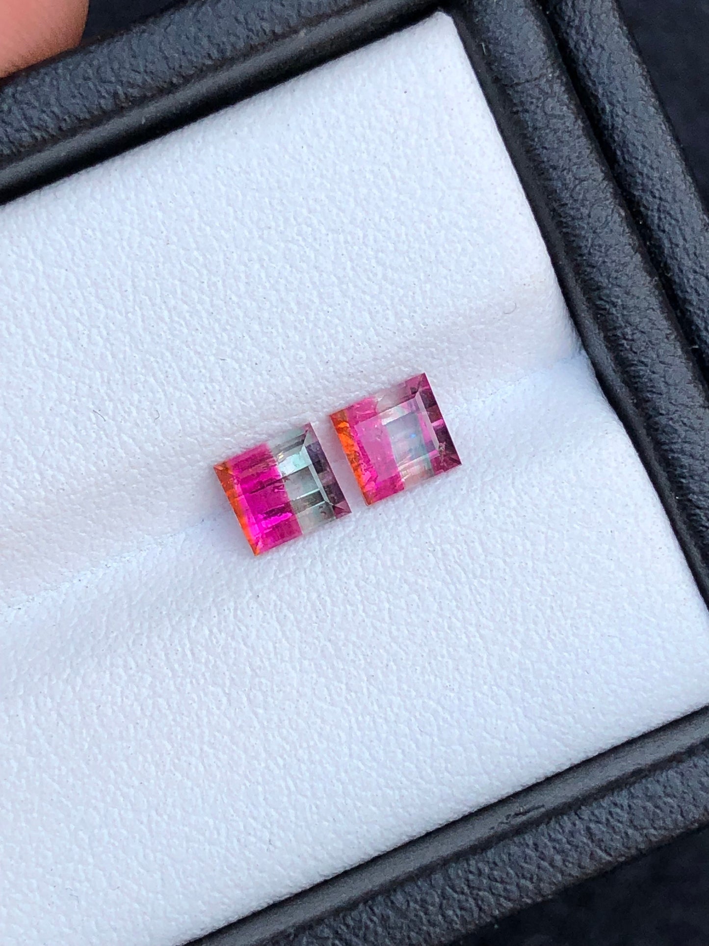 Unique bi colour tourmaline pair