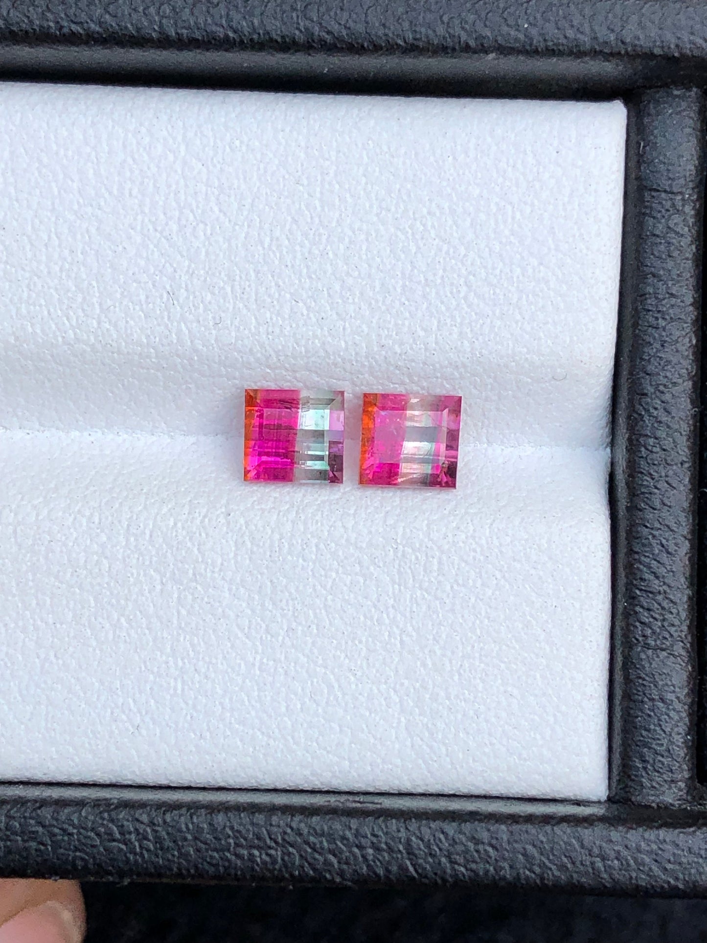 Unique bi colour tourmaline pair