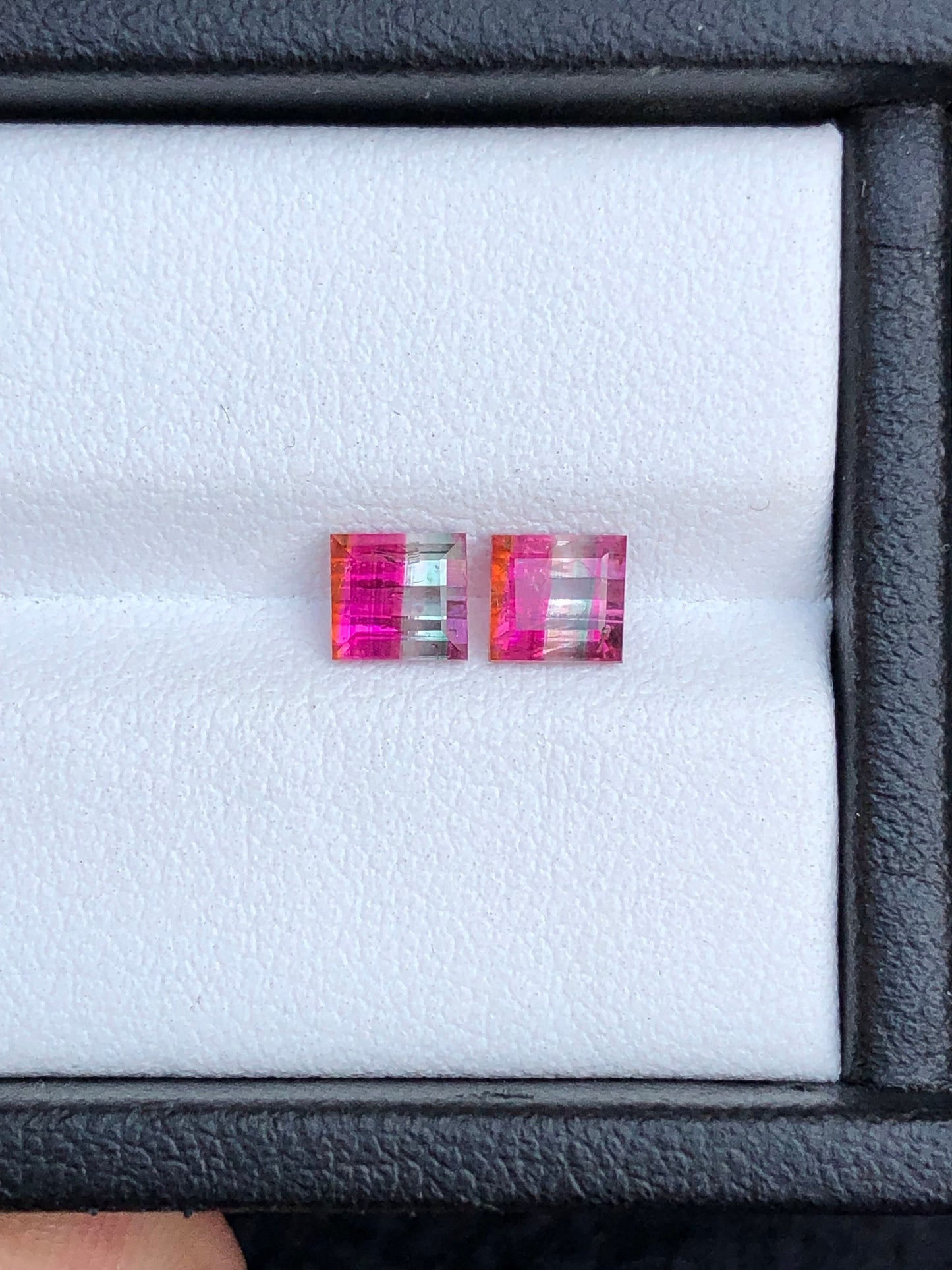 Unique bi colour tourmaline pair