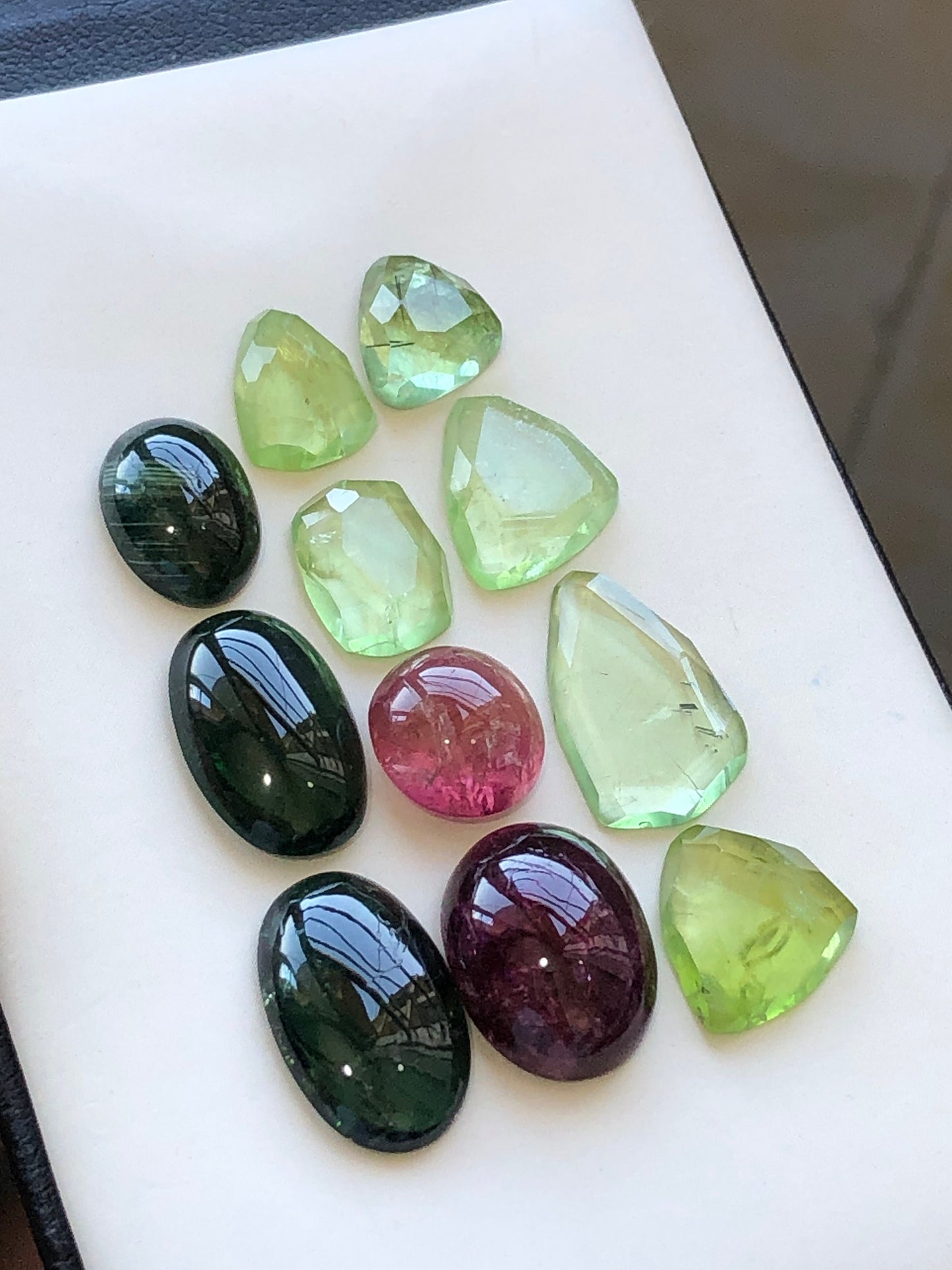 Natural tourmaline cabochons and peridot rose cuts 57 carats