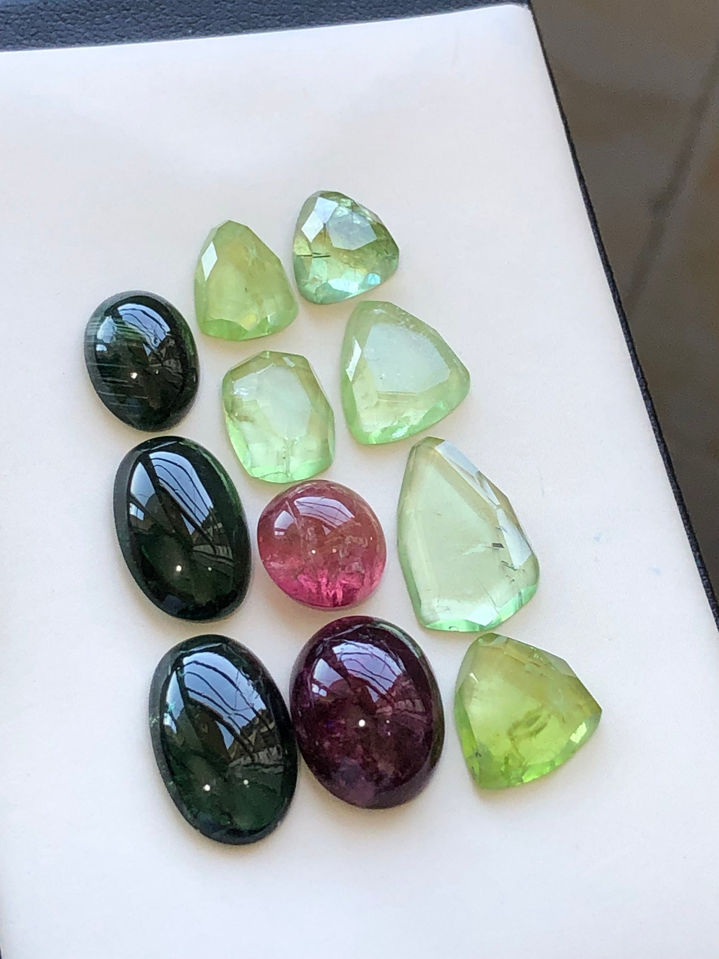 Natural tourmaline cabochons and peridot rose cuts 57 carats