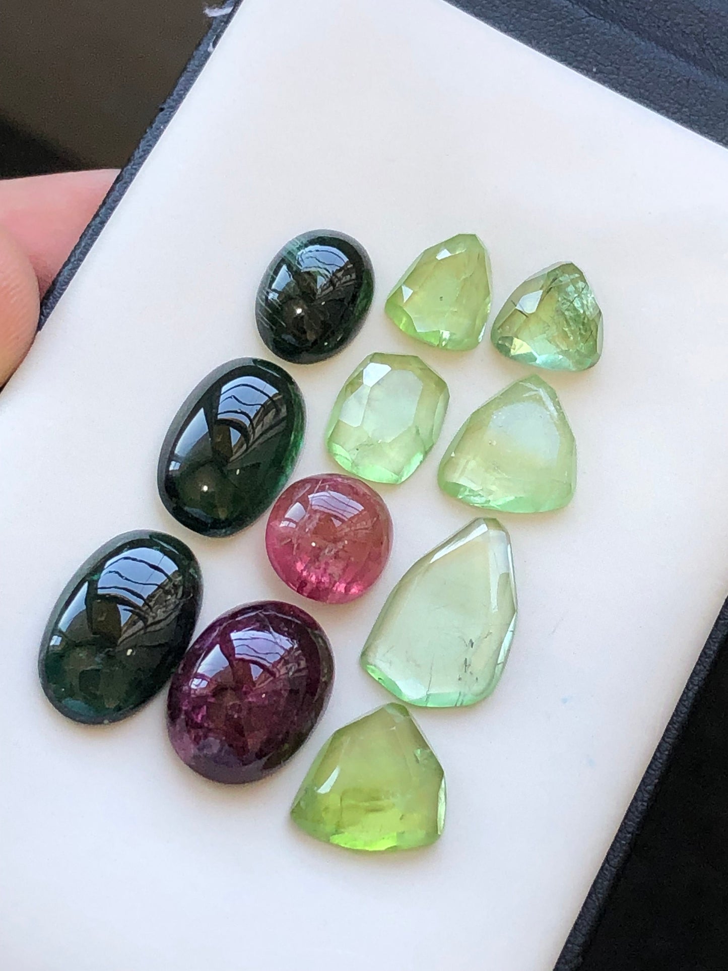 Natural tourmaline cabochons and peridot rose cuts 57 carats