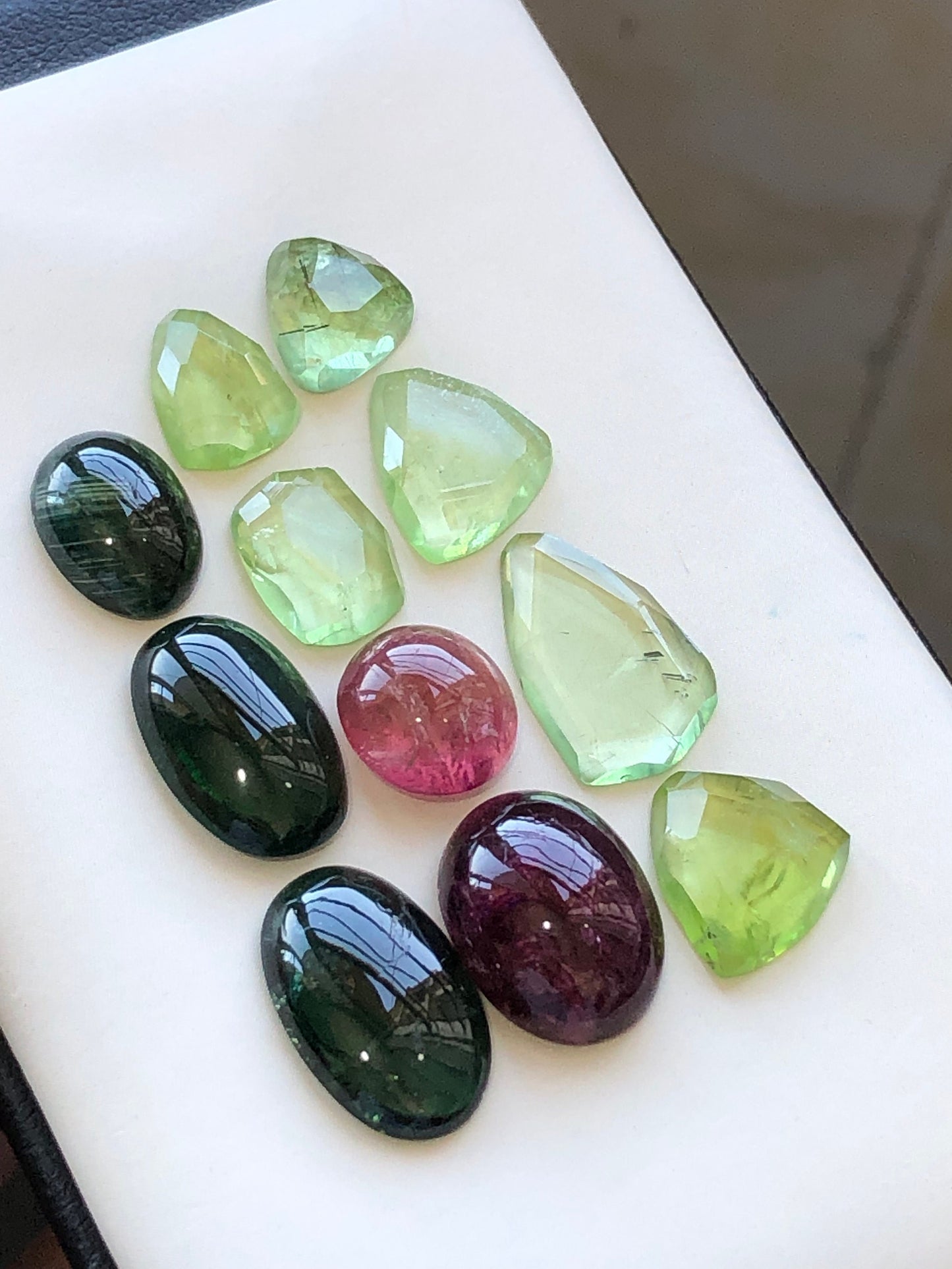 Natural tourmaline cabochons and peridot rose cuts 57 carats