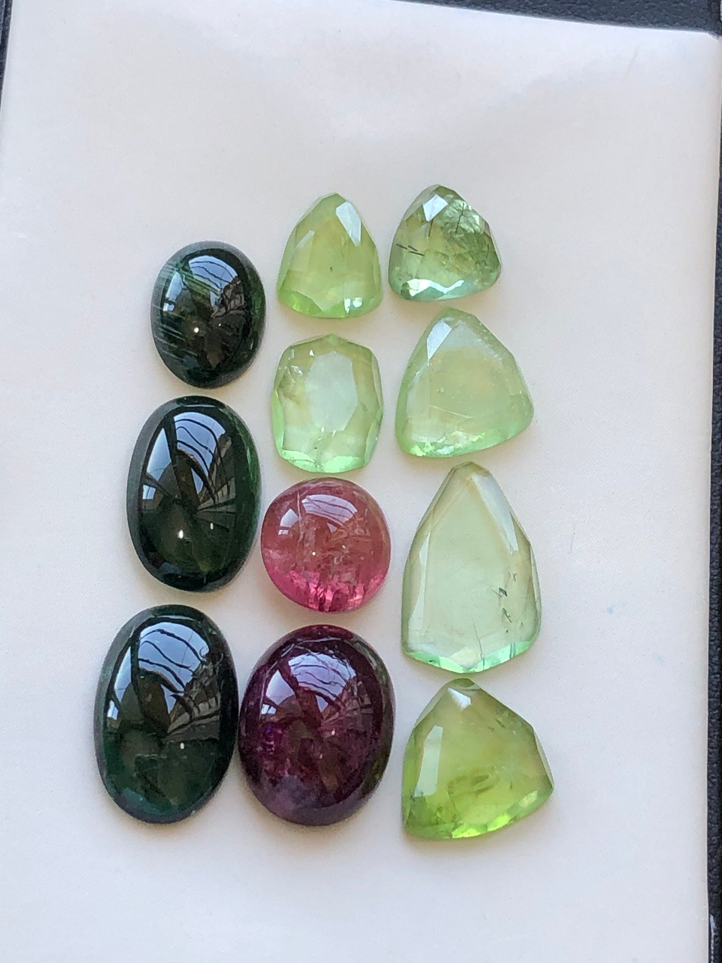 Natural tourmaline cabochons and peridot rose cuts 57 carats