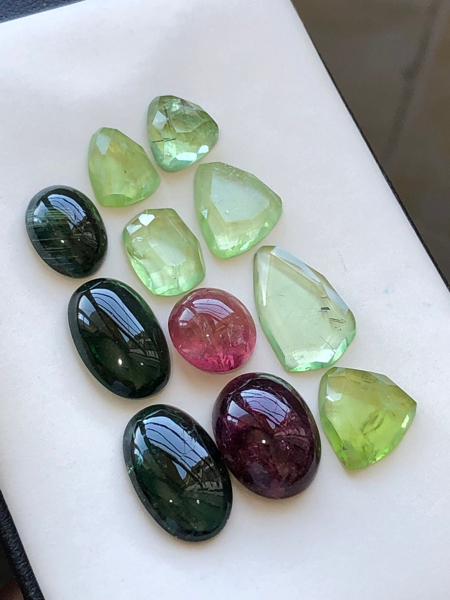 Natural tourmaline cabochons and peridot rose cuts 57 carats