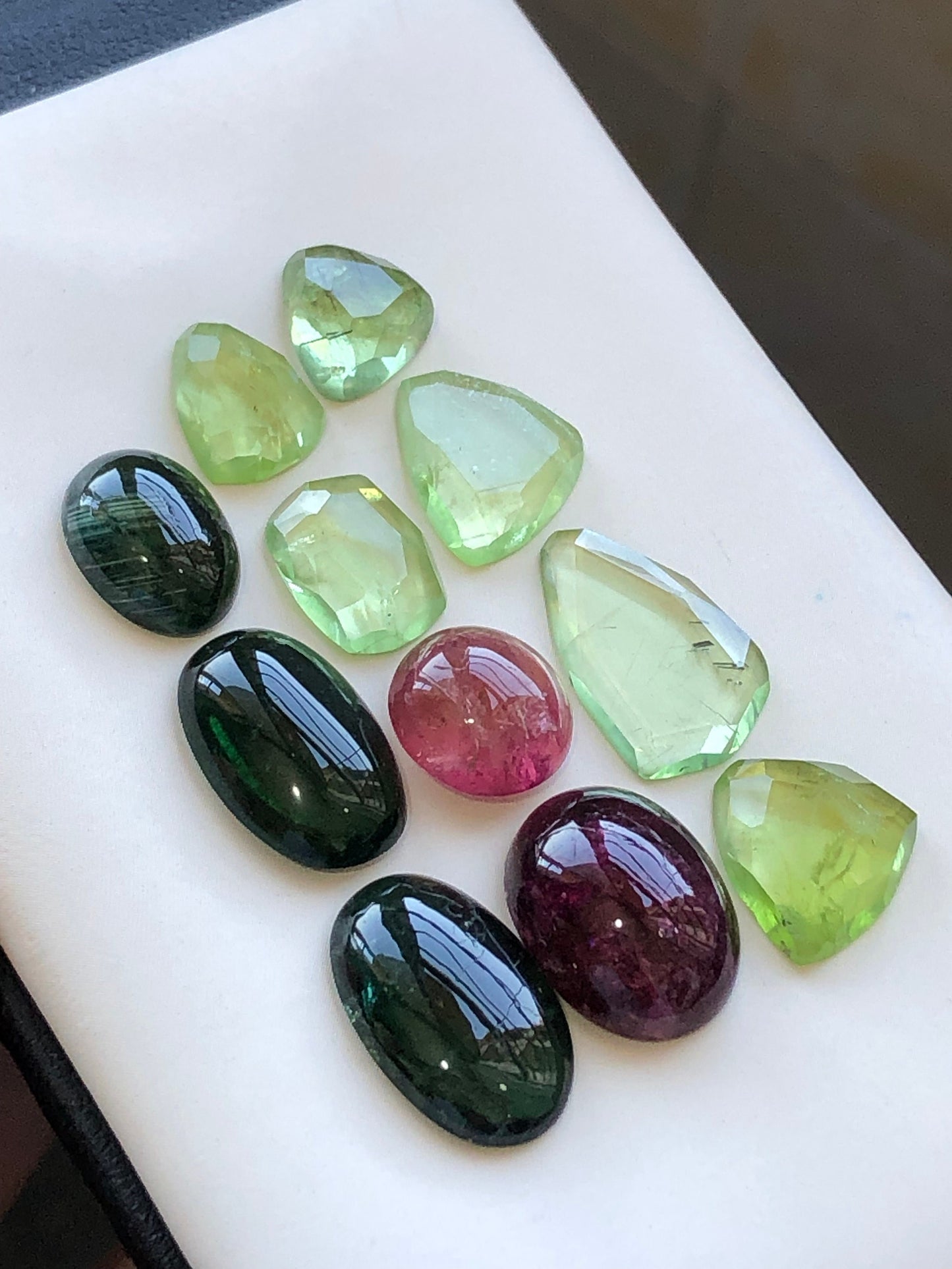 Natural tourmaline cabochons and peridot rose cuts 57 carats