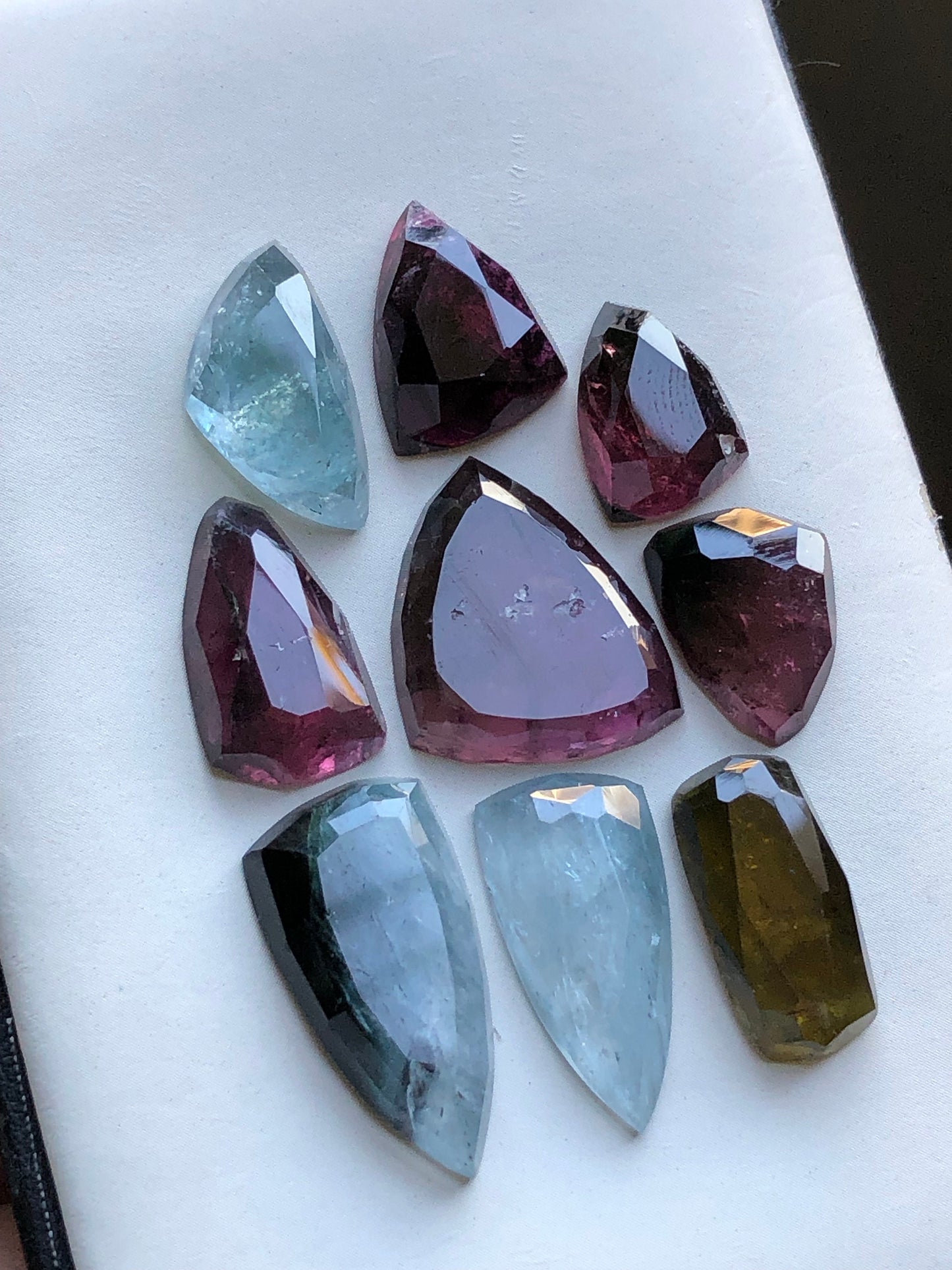 Blue and rubylight tourmaline rose cuts 64 carats