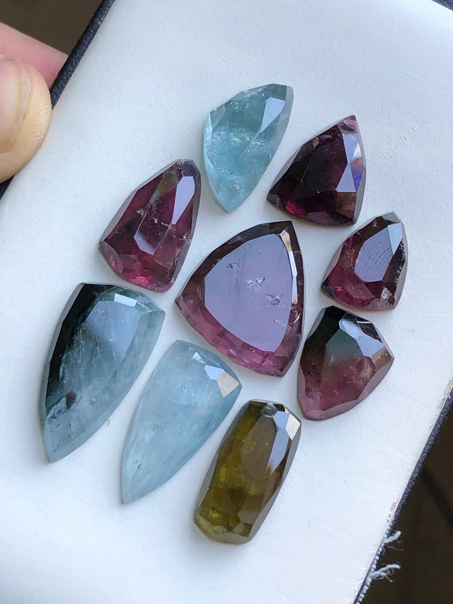 Blue and rubylight tourmaline rose cuts 64 carats