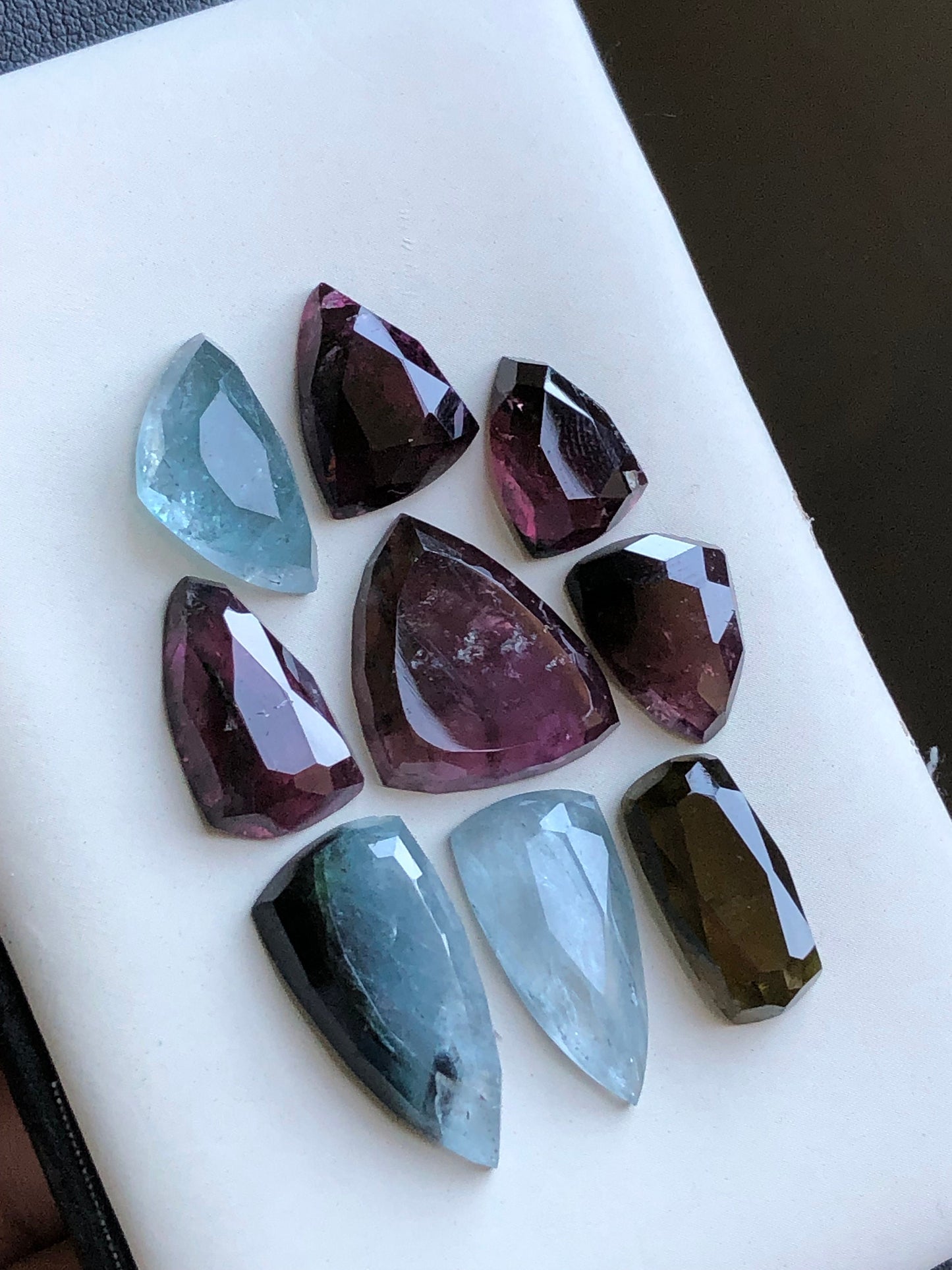 Blue and rubylight tourmaline rose cuts 64 carats