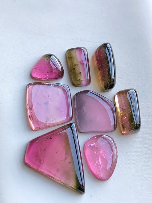 Bi colour tourmaline cabochon lot 31.20 carats