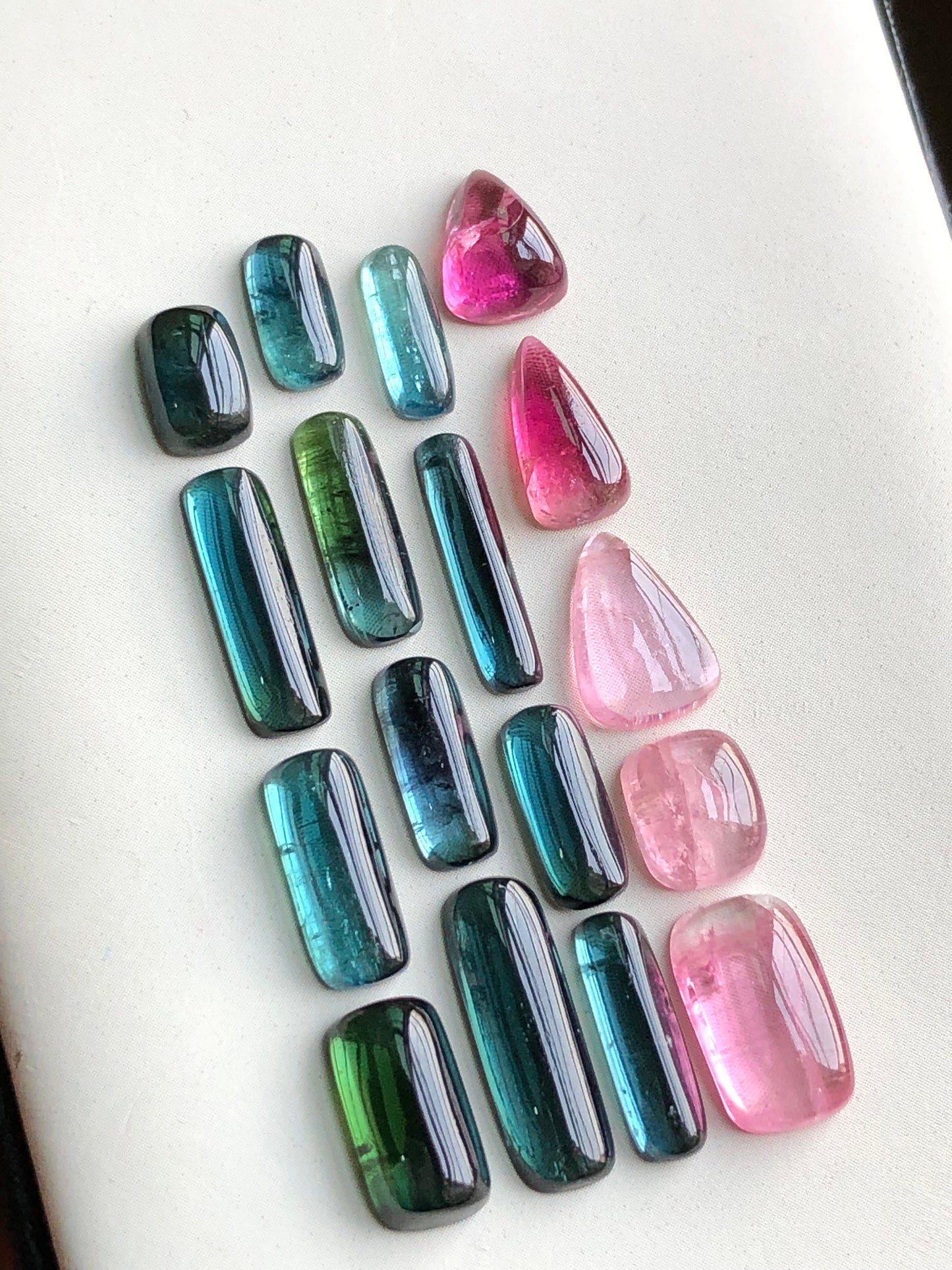 Blue and pink tourmaline cabochons lot 29 carats