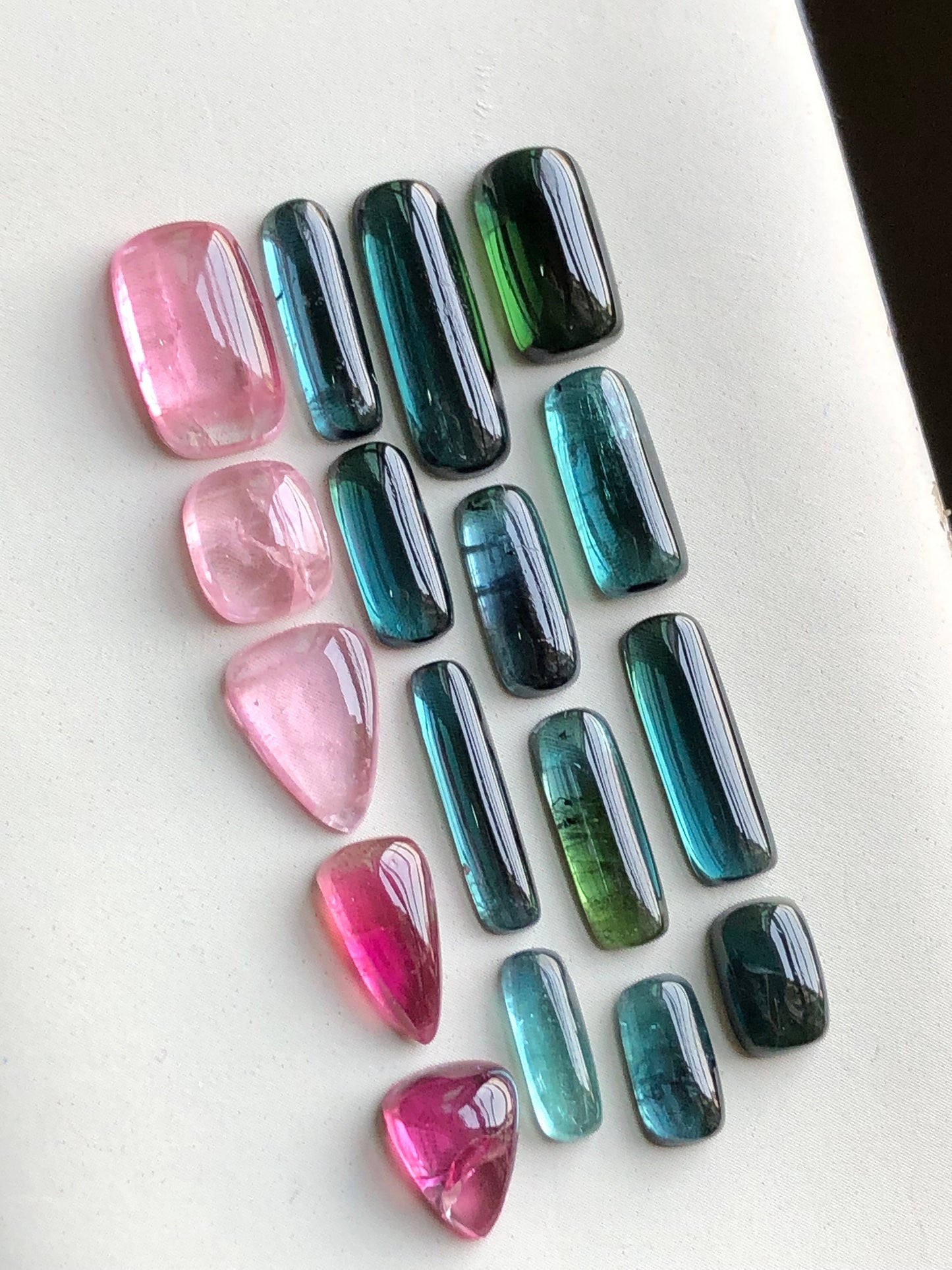 Blue and pink tourmaline cabochons lot 29 carats