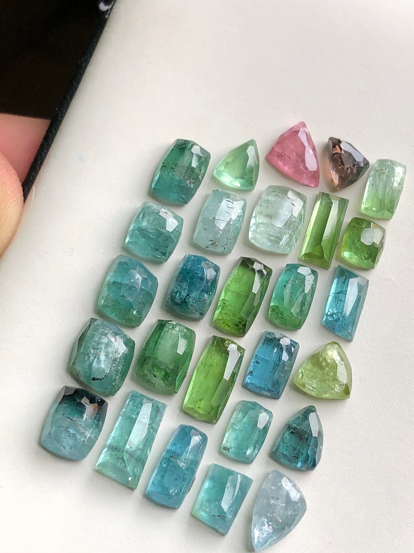 Blue and green tourmaline rose cuts lot 37 carats