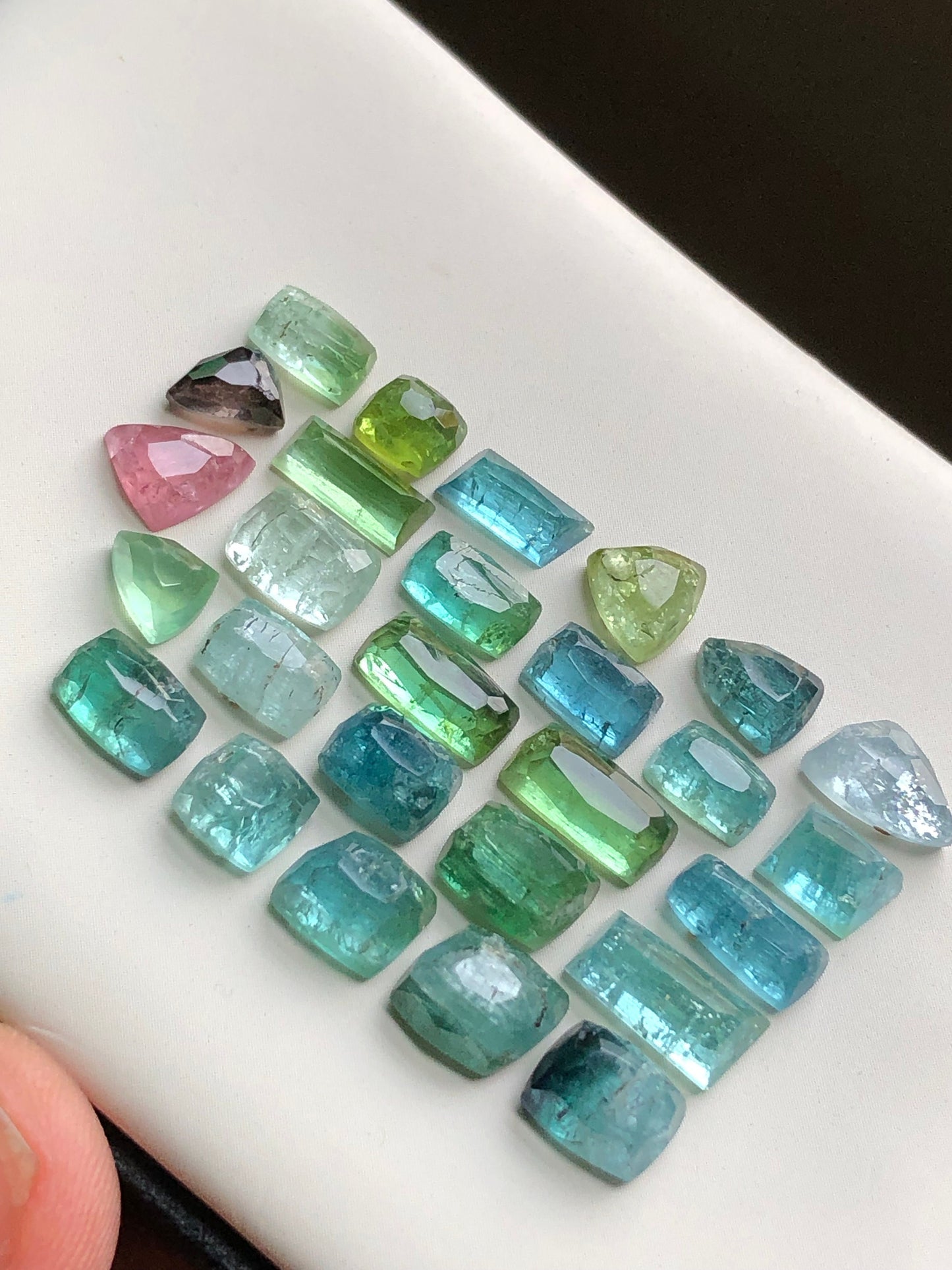 Blue and green tourmaline rose cuts lot 37 carats