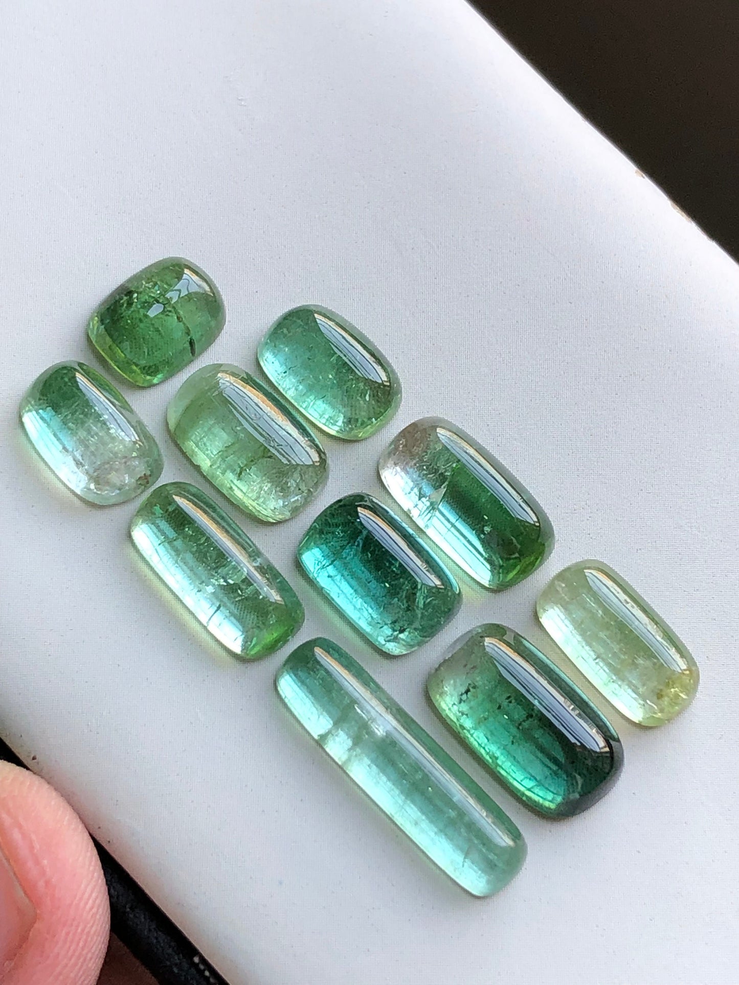 Bluish green tourmaline cabochons lot 36 carats