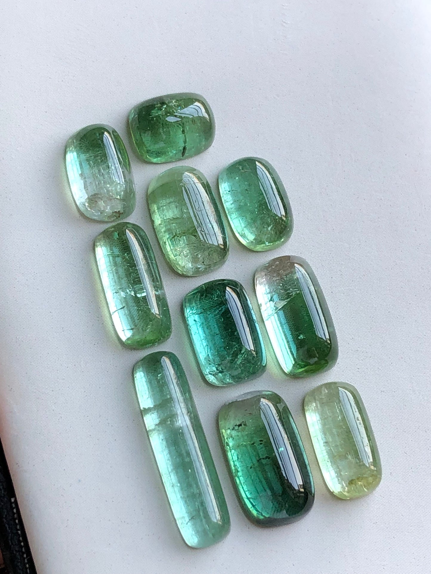 Bluish green tourmaline cabochons lot 36 carats