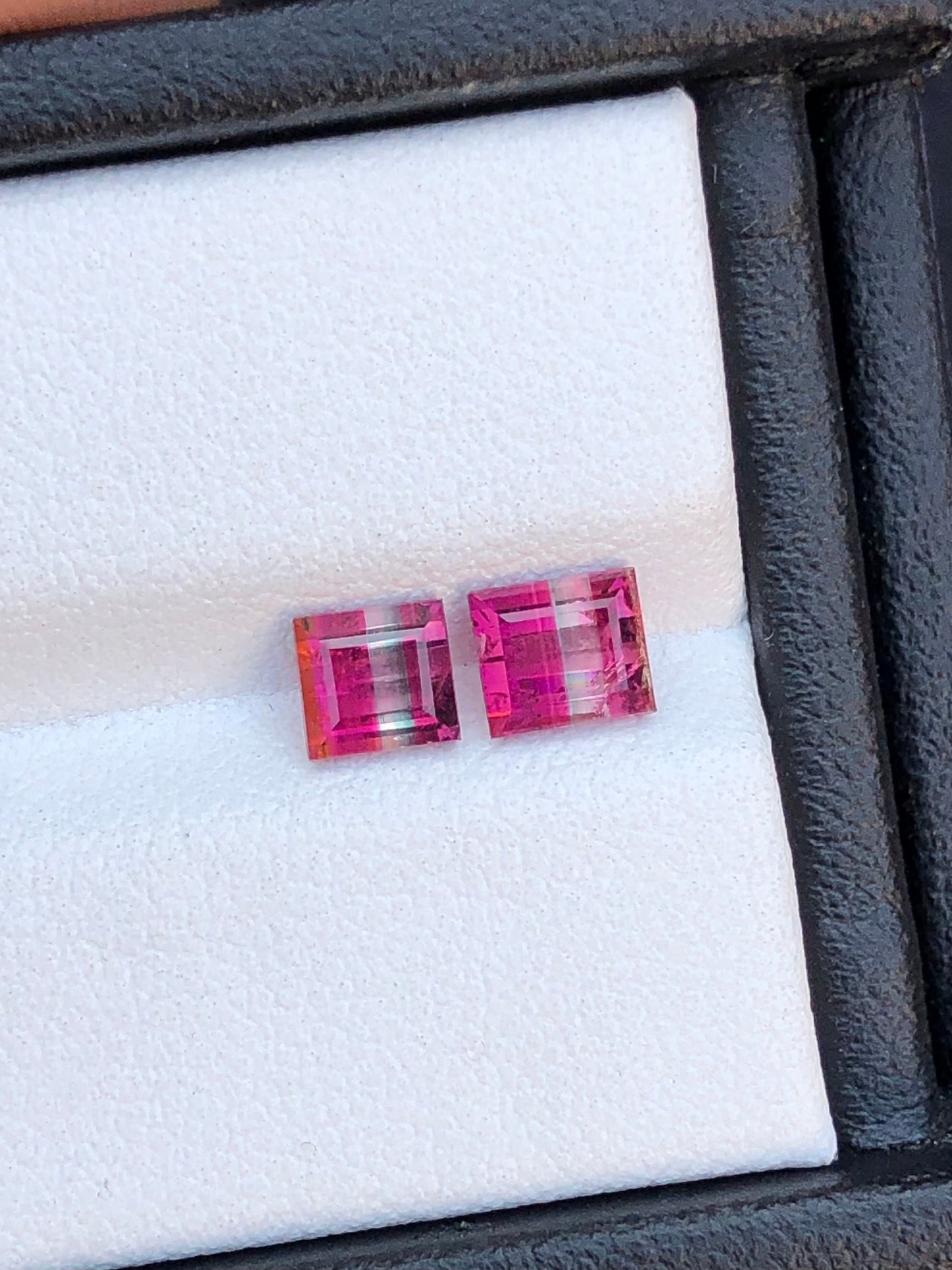 Unique natural bi colour tourmaline pair