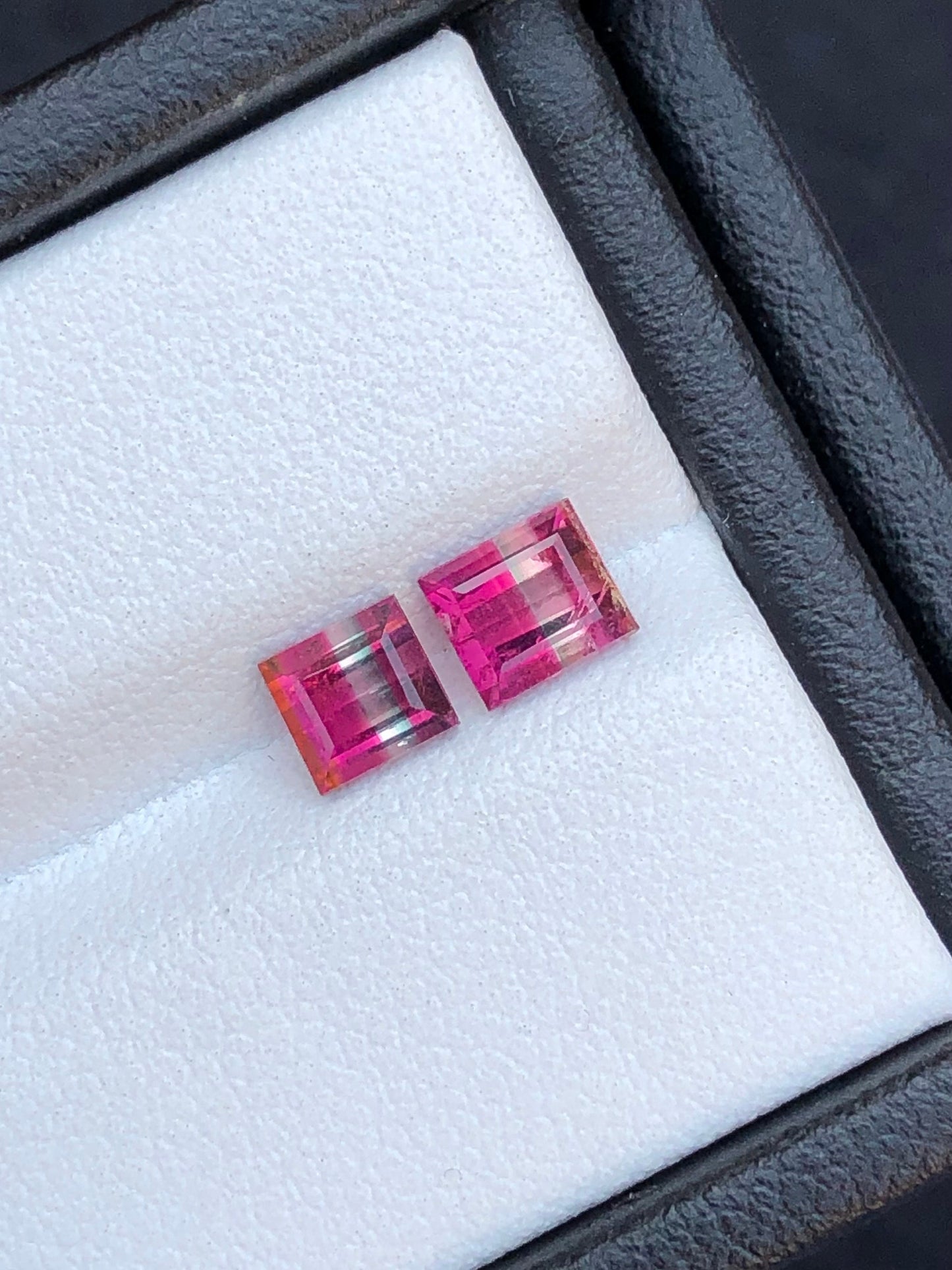 Unique natural bi colour tourmaline pair