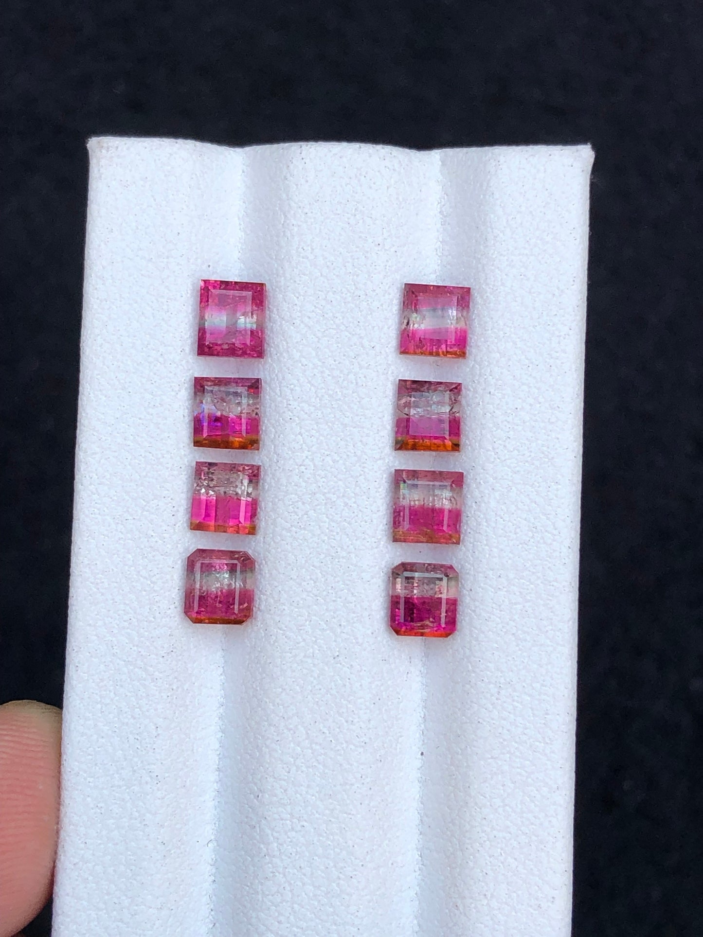 Unique bi colour tourmaline pairs 5 carats