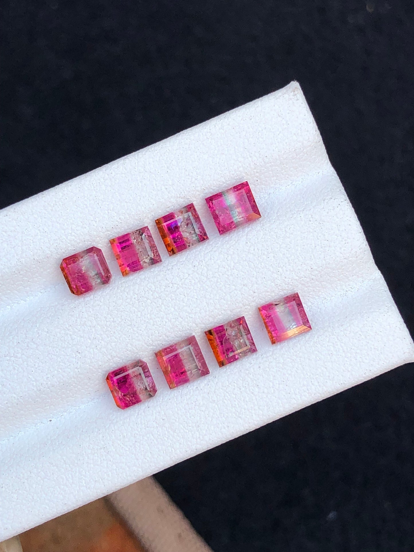 Unique bi colour tourmaline pairs 5 carats