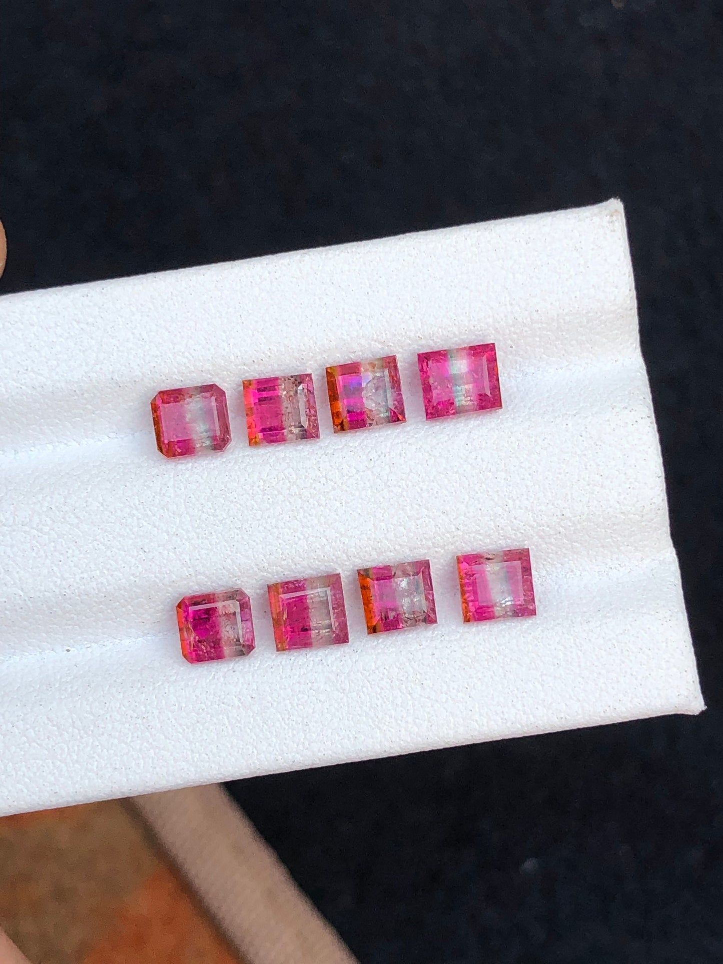 Unique bi colour tourmaline pairs 5 carats