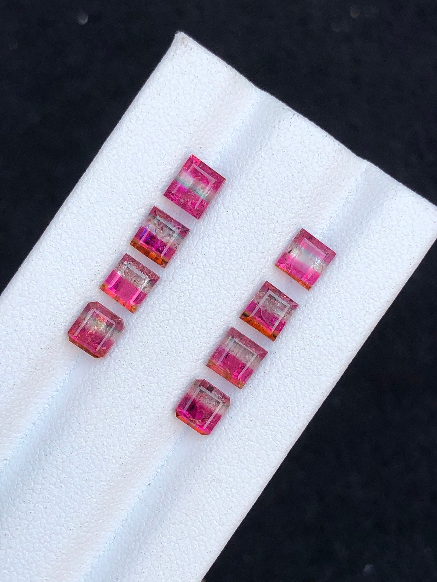 Unique bi colour tourmaline pairs 5 carats