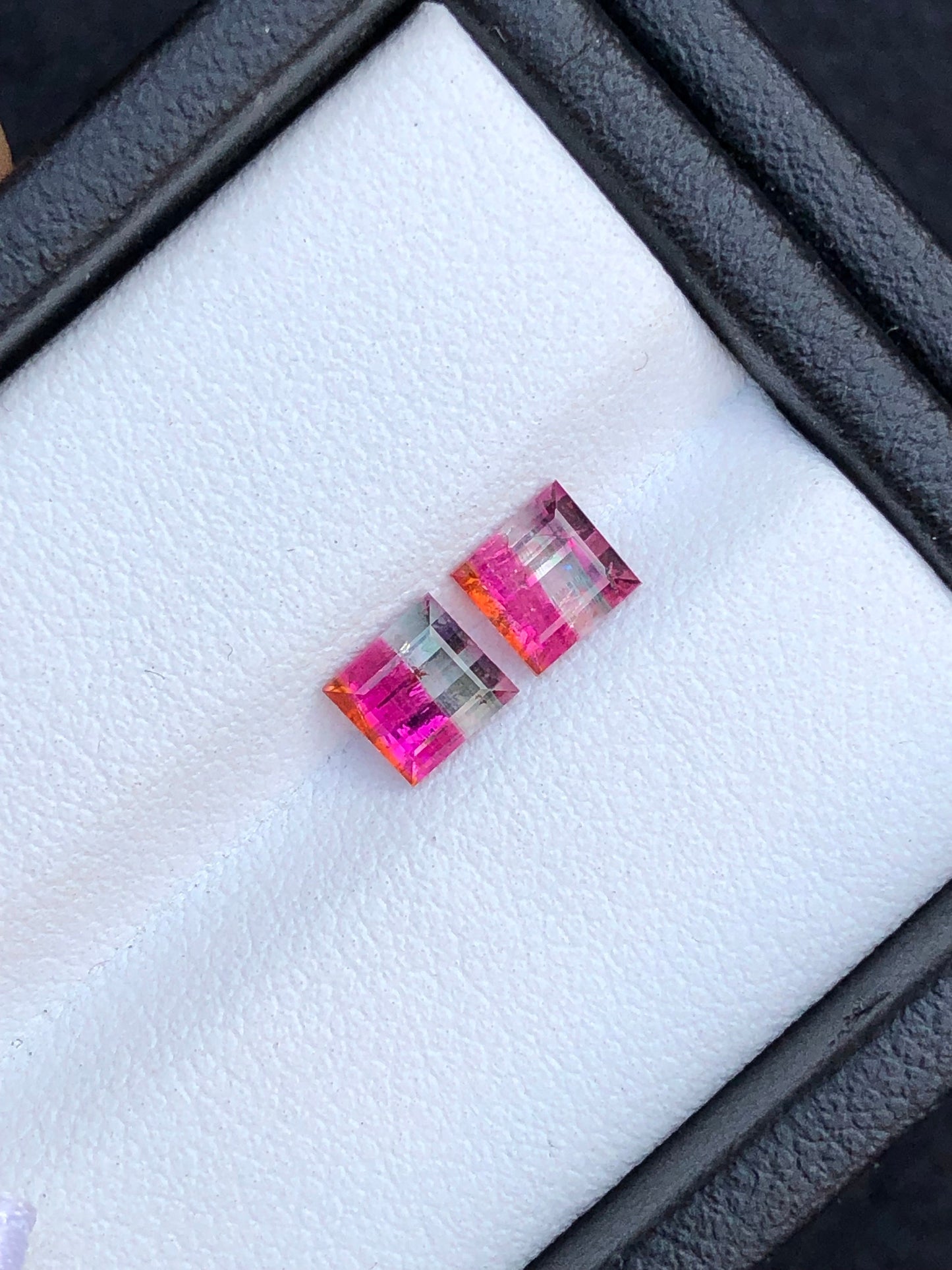 Unique bi colour tourmaline pair