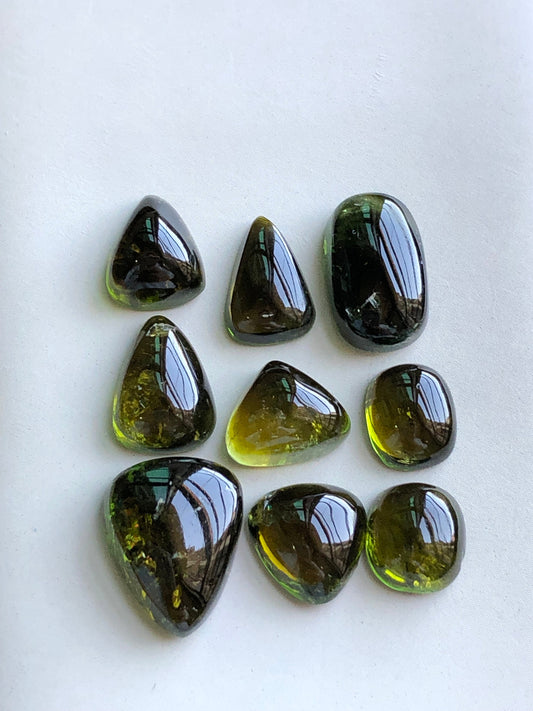 Olive green tourmaline cabochons lot 47.80 carats