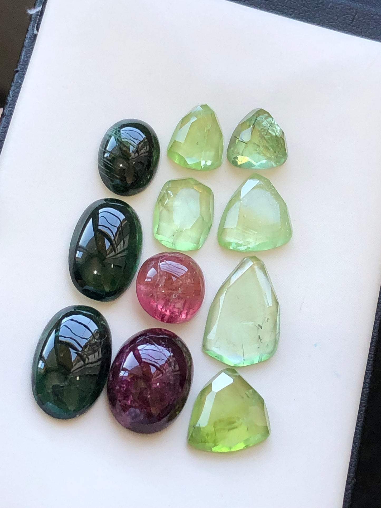 Natural tourmaline cabochons and peridot rose cuts 57 carats