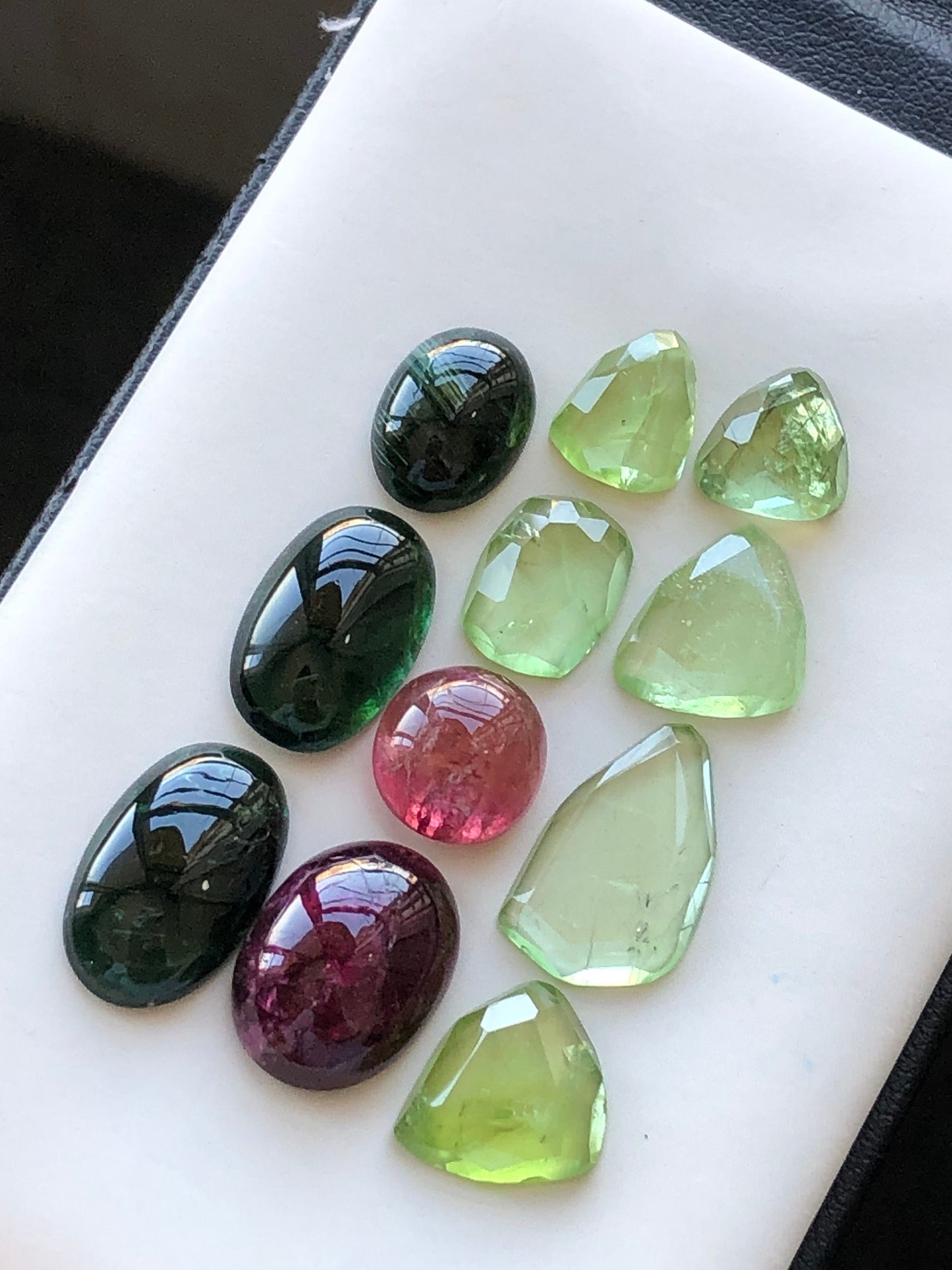 Natural tourmaline cabochons and peridot rose cuts 57 carats