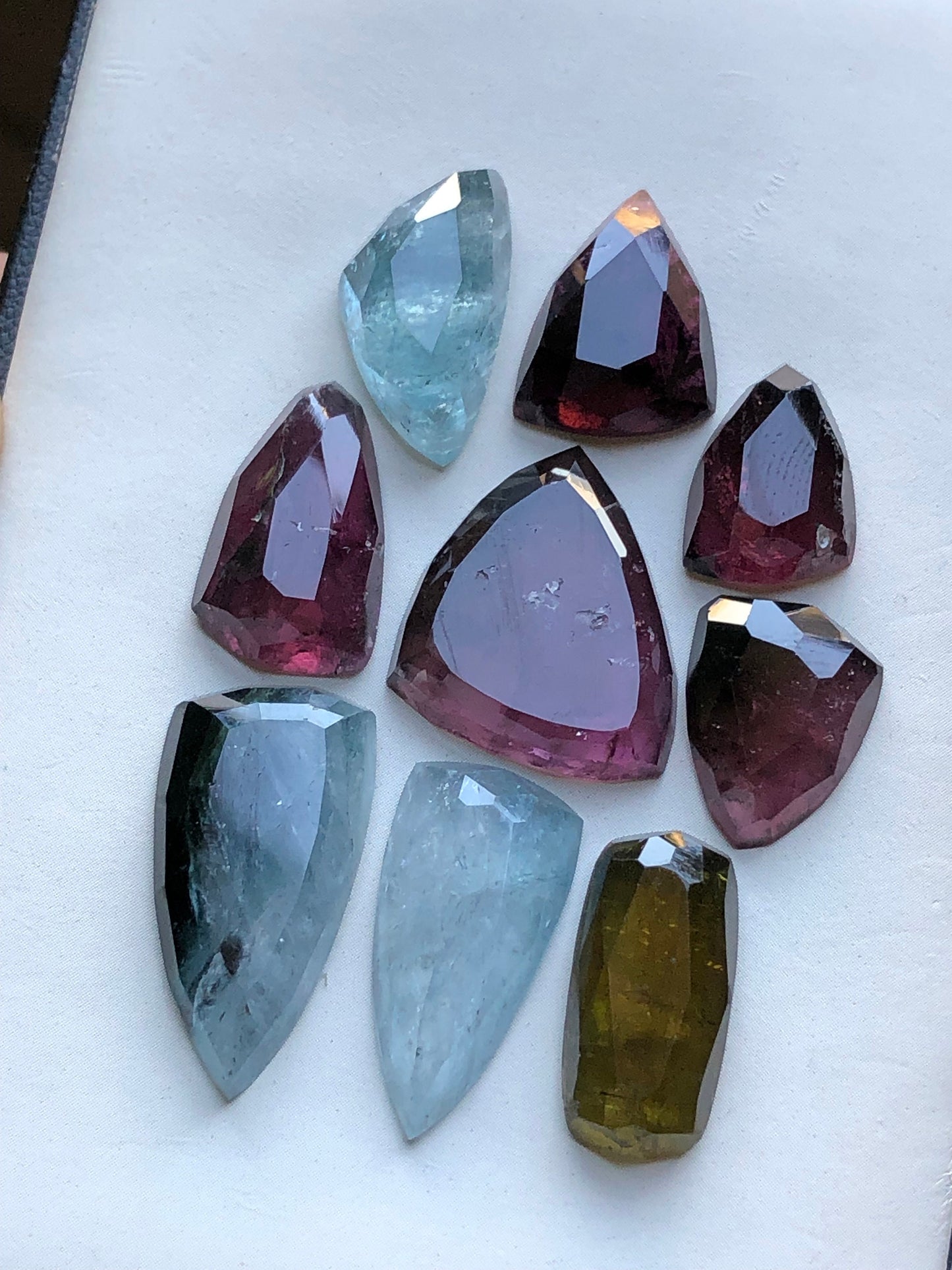 Blue and rubylight tourmaline rose cuts 64 carats