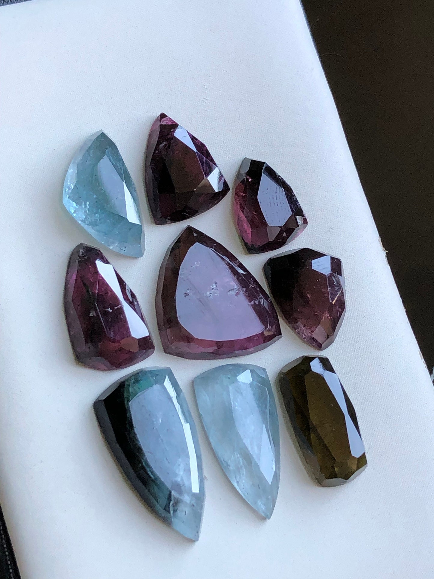 Blue and rubylight tourmaline rose cuts 64 carats