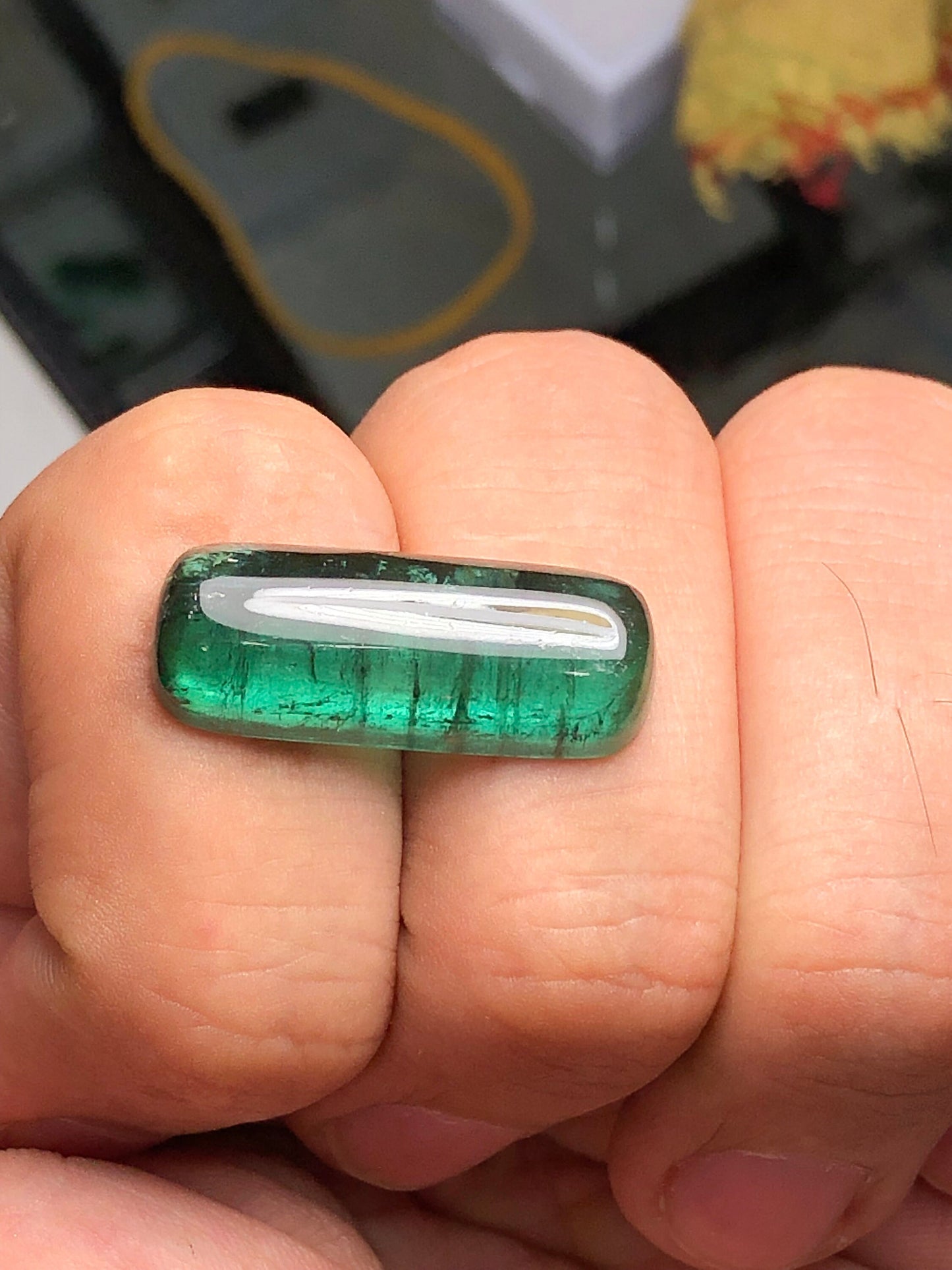 Green tourmaline cabochon 17 carat natural