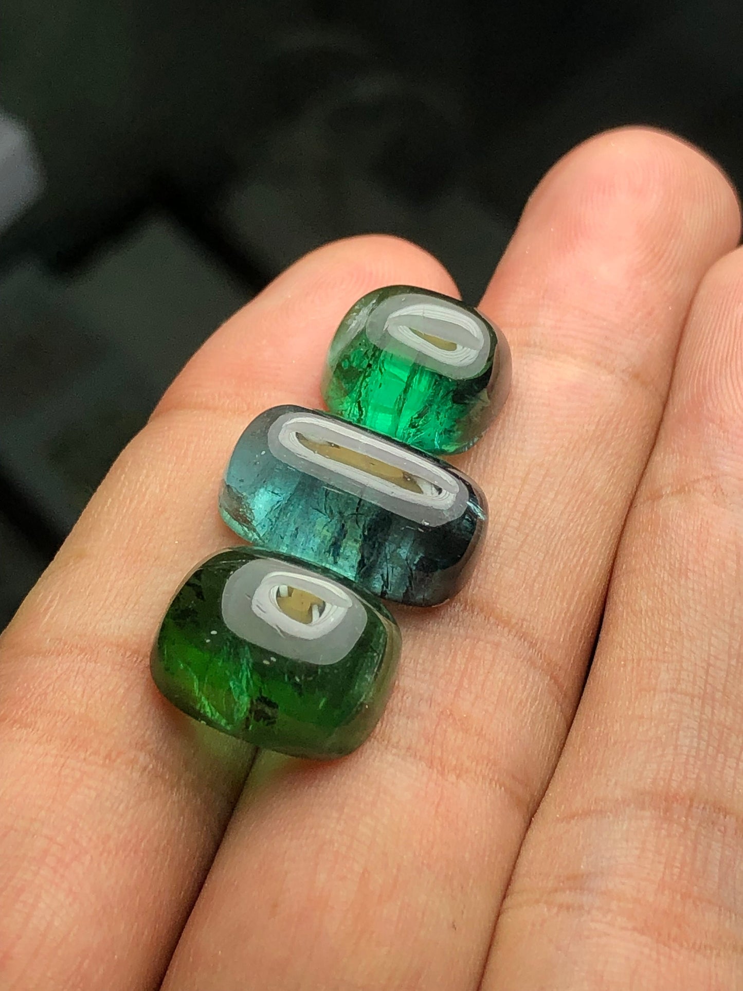 Natural green and blue tourmaline cabochons